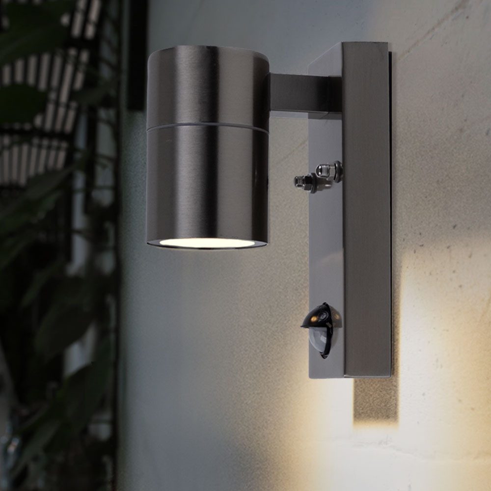 HEITRONIC Außen-Wandleuchte, Leuchtmittel nicht inklusive, Außenwandlampe Fassadenleuchte Bewegungsmelder Edelstahl H 16,3 cm