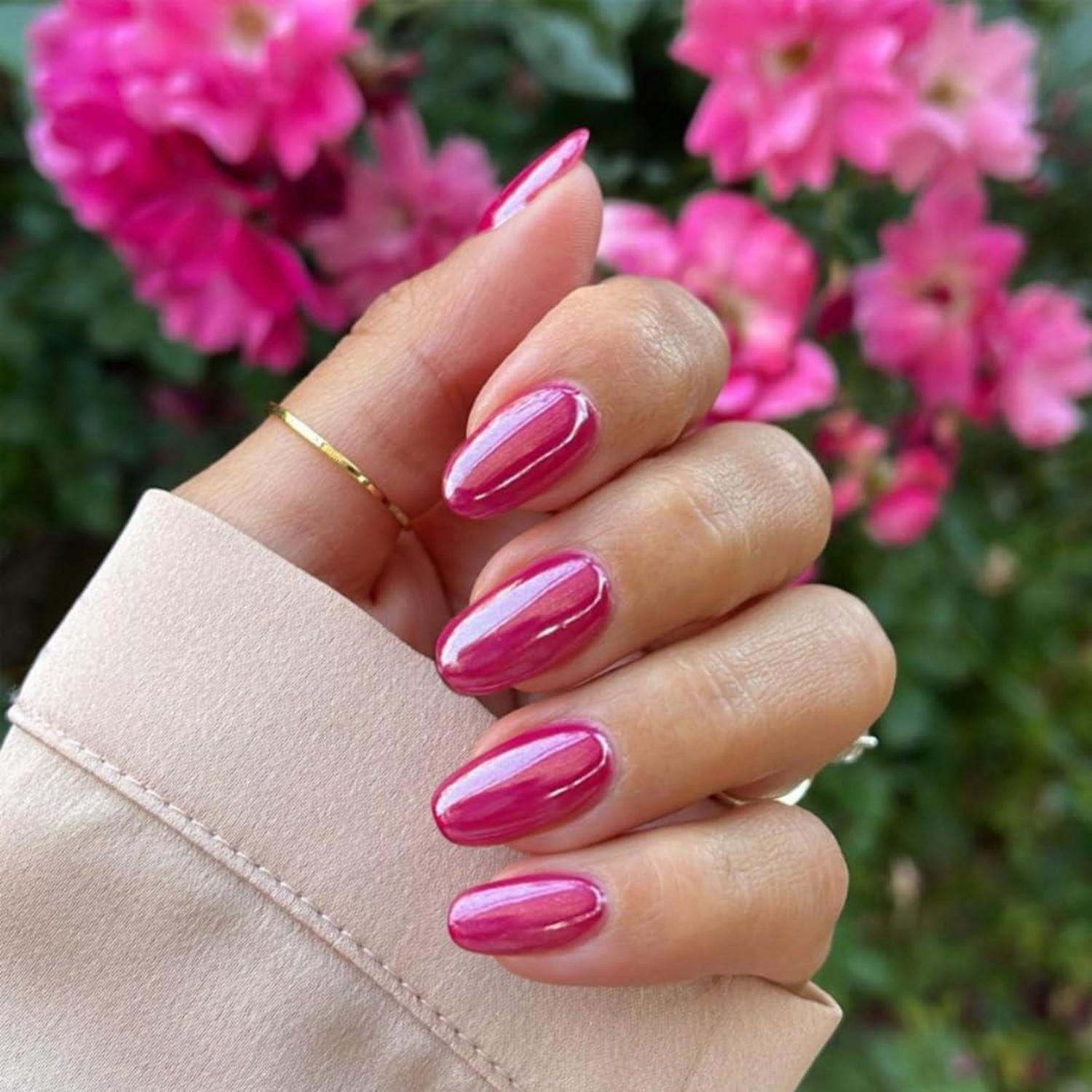 LuxusKollektion Kunstfingernägel Fingernägel Press On Acryl Chrome Glitzer Mandel Glasiert Violett Rosa