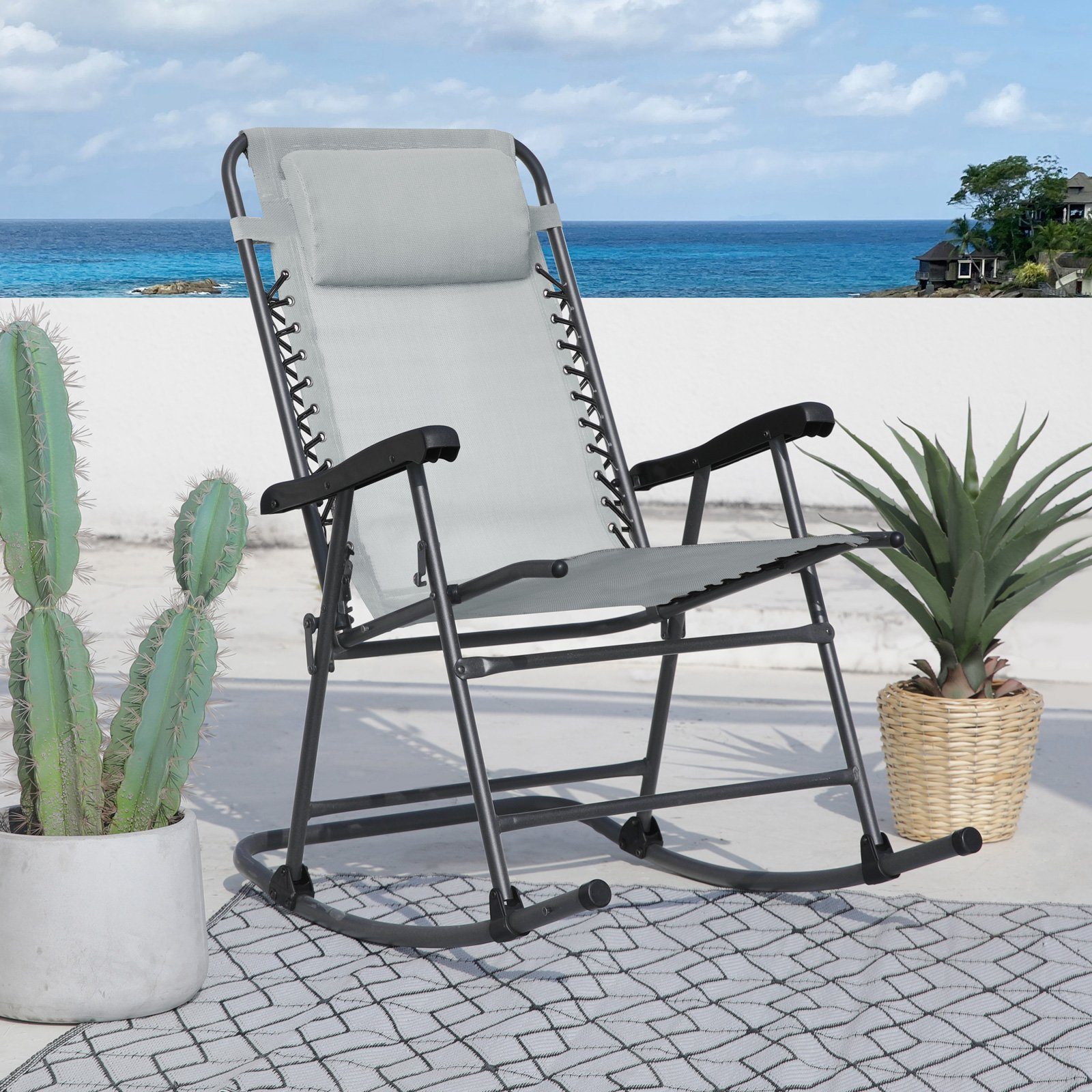 SVITA Schaukelstuhl, faltbar, klappbar, mit Kopfstütze, Armlehne, Hellgrau günstig online kaufen