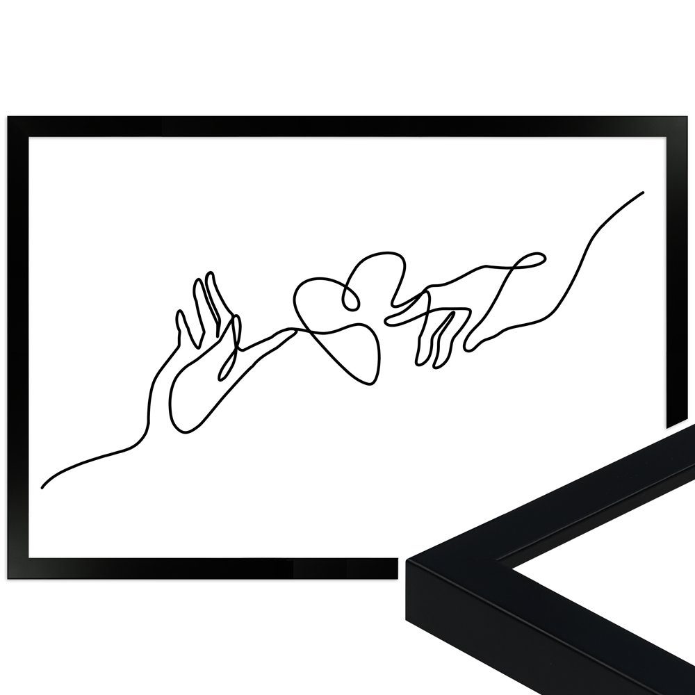 WANDStyle Bild mit Rahmen Line Art Hände, modernes Poster