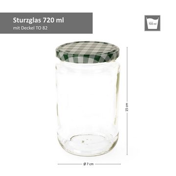 MamboCat Einmachglas 12er Set Rundglas 720 ml To 82 grün karierter Deckel incl. Rezeptheft, Glas