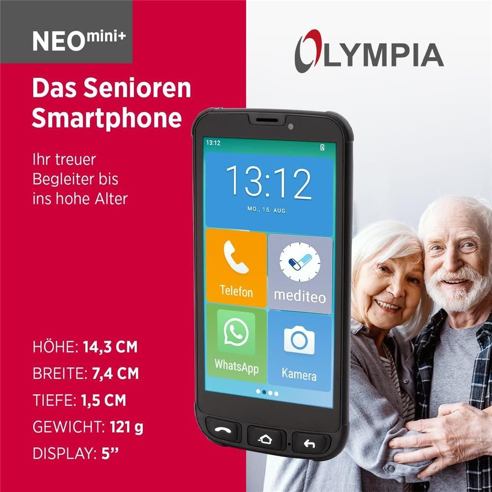 OLYMPIA OFFICE NEO+ Mini WhatsApp 4G LTE Seniorenhandy (5" Bluetooth GPS Ladestation großes Display Tasten)
