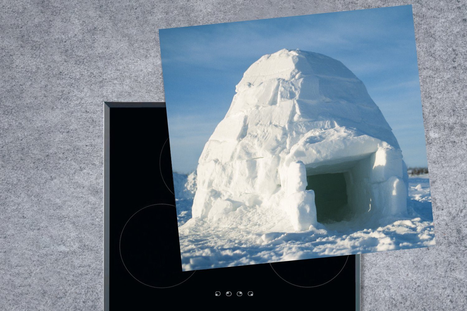 küche - Haus, Iglu 78x78 MuchoWow (1 Vinyl, cm, Arbeitsplatte tlg), Schnee Ceranfeldabdeckung, - Herdblende-/Abdeckplatte für