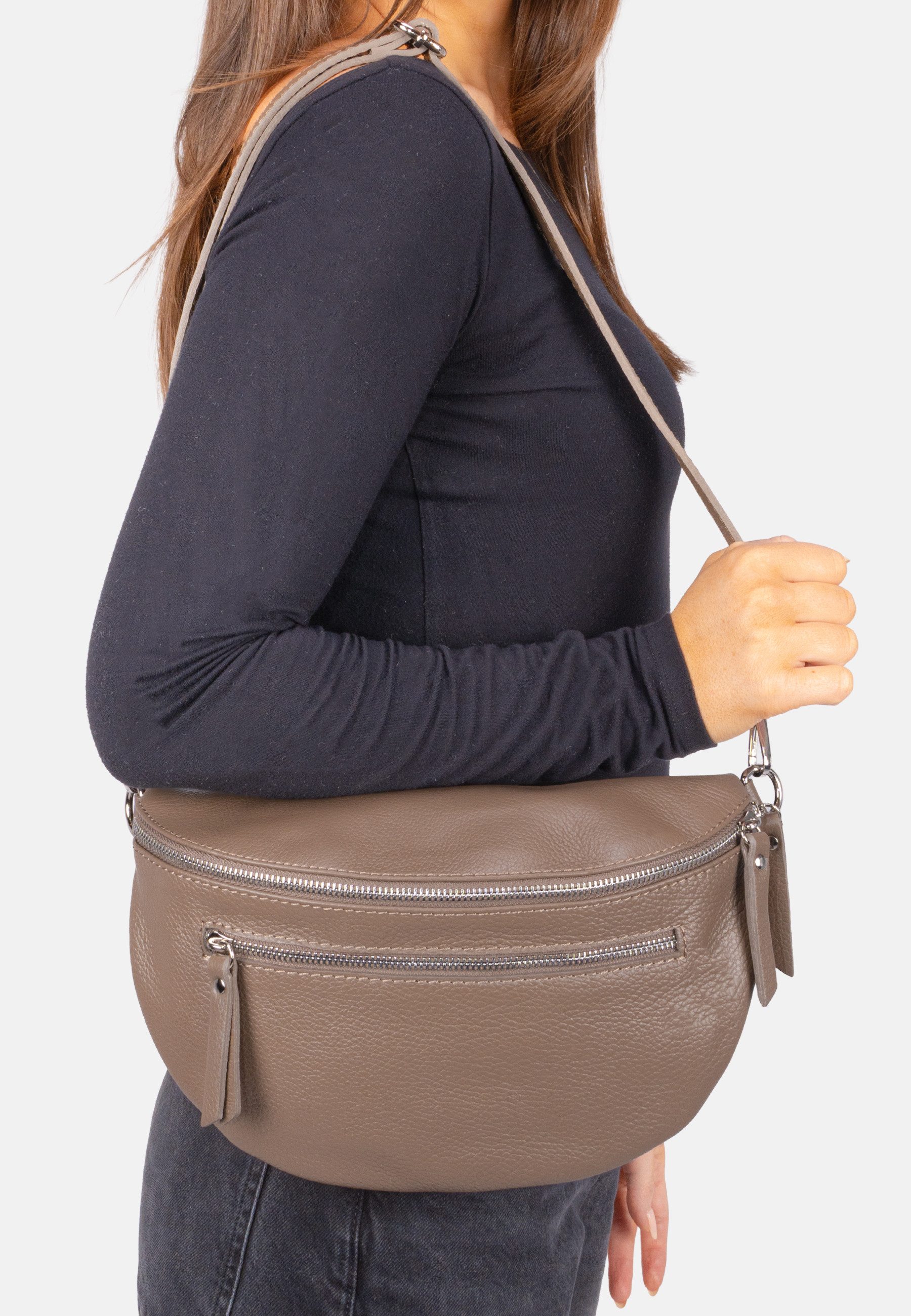 Seasons of April Umhängetasche Crossbody Bag Ella, Große Umhängetasche aus 100% Leder mit breitem Gurt und 2 Zipper