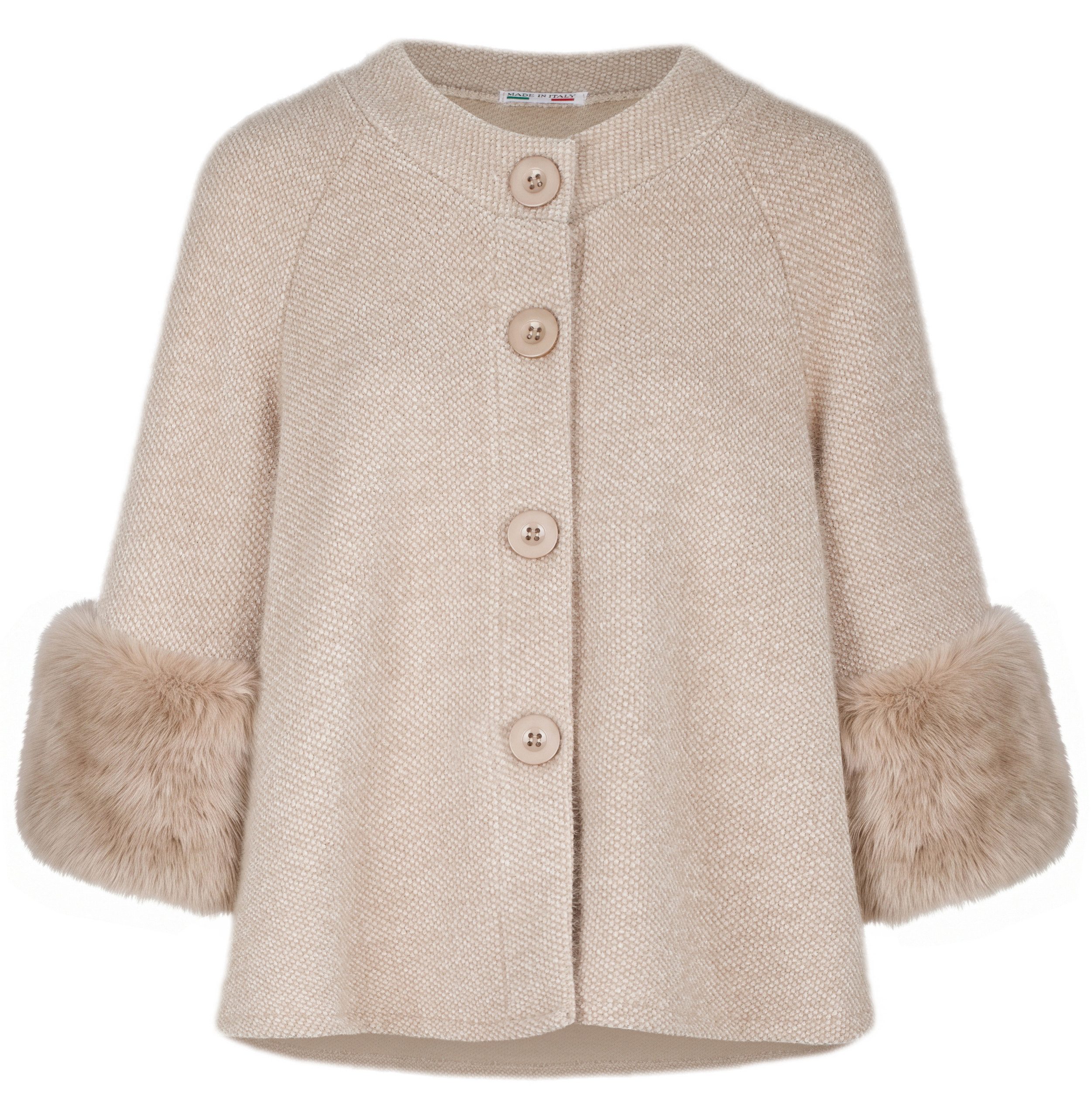 dy_mode Kurzjacke Damen Kurzjacke mit Kunstfell Strickjacke Strick Cardigan Elegant mit Kunstfellbesatz, Knopfleiste