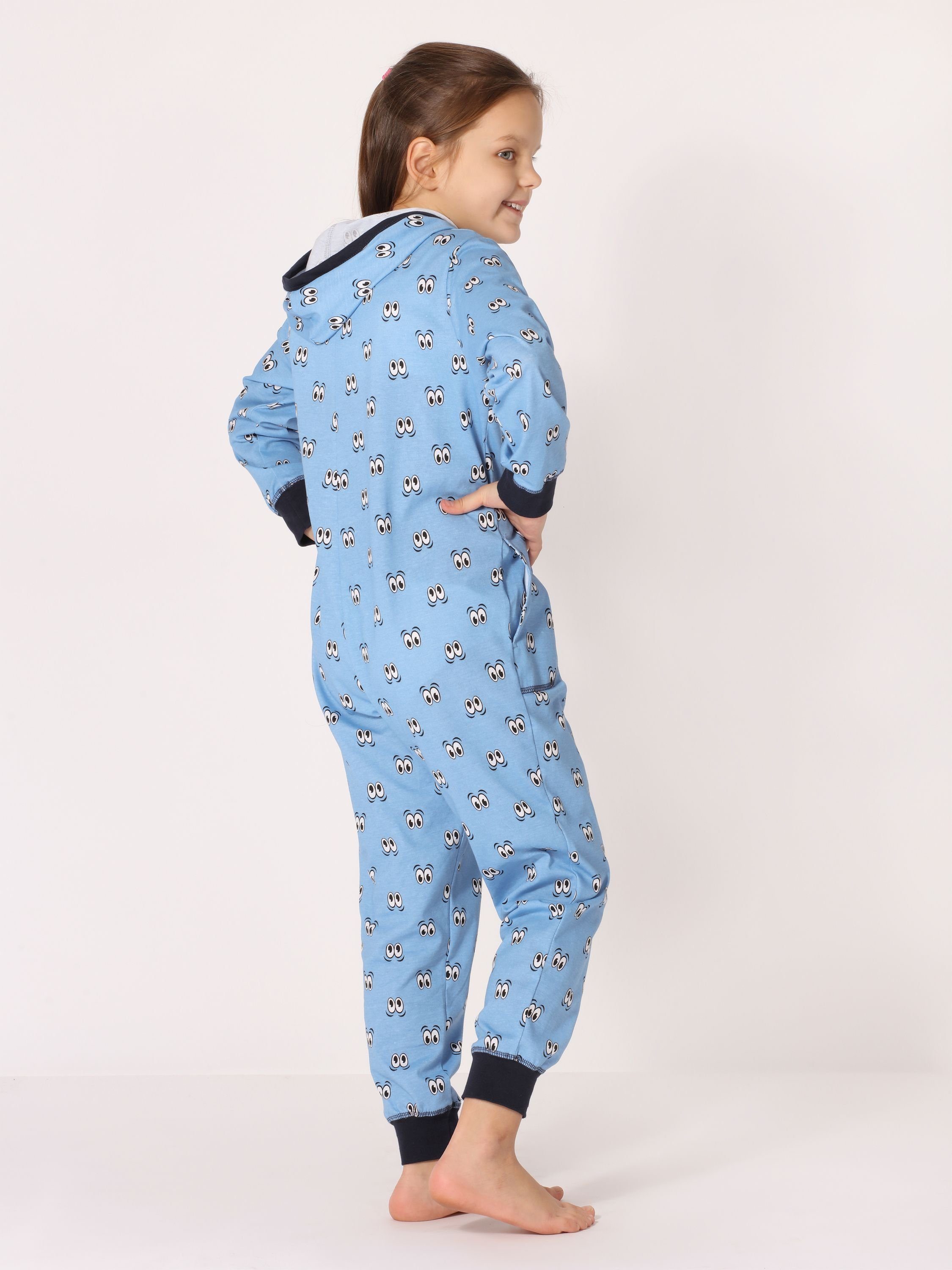 Merry Style Schlafanzug mit MS10-223 Kapuze Augen Mädchen Blau Schlafoverall