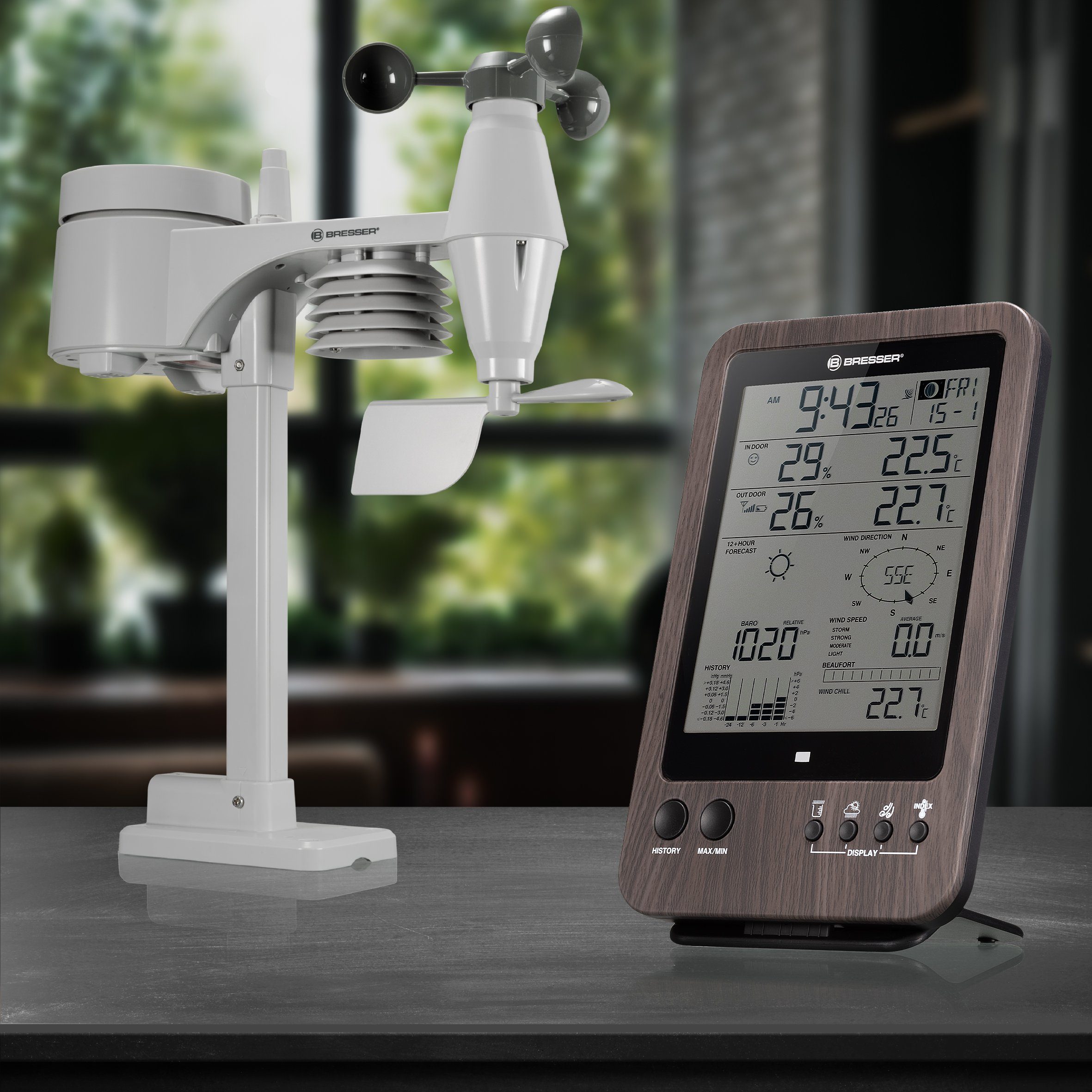 BRESSER BRESSER WTW 5-in-1-Wetterstation in Holzoptik Wetterstation