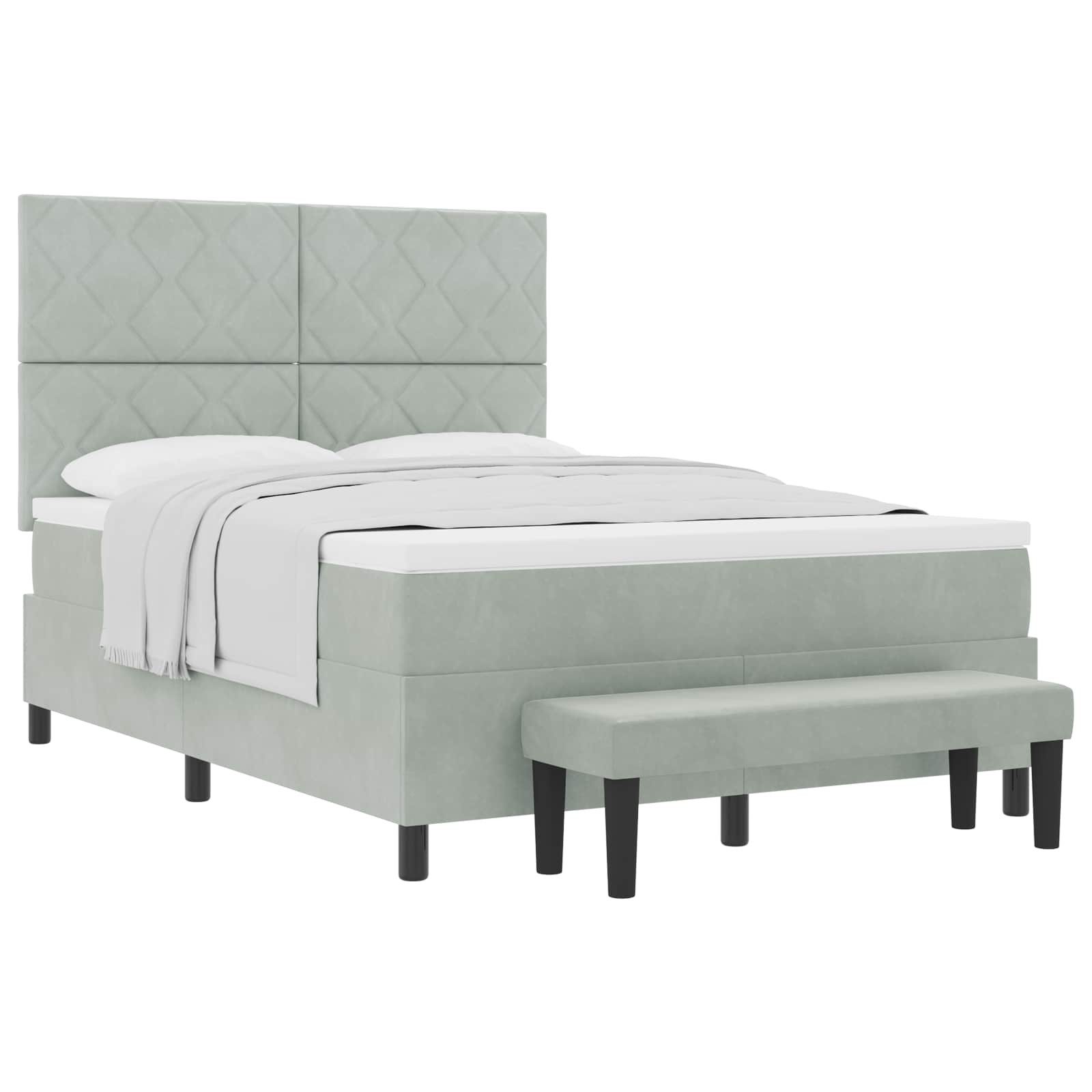 Bett Boxspringbett mit Kopfteil Hellgrau 200 x 140 cm Samt