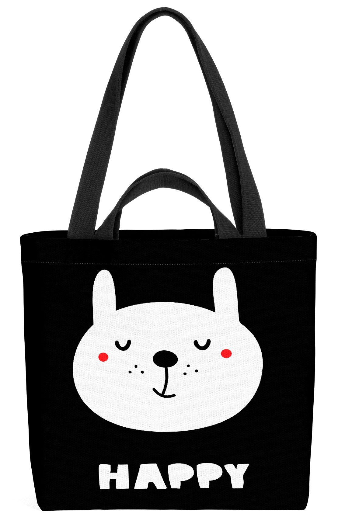 VOID Shopper Einkaufstasche, Happy Cartoon Katze Bär Karte Tier Cartoon Grafik Schwarz Weiss Zeich
