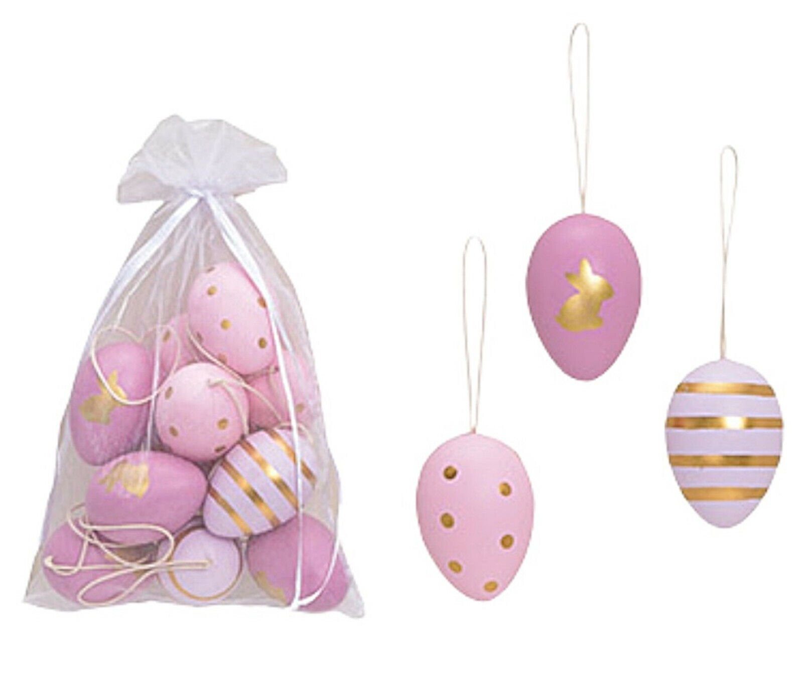 Taschen4life Osterei Ostereier Set, Deko-Eier rosa gold (Set, 12 teilig), zum hängen, Landhaus Stil, Ostern, Osterdeko