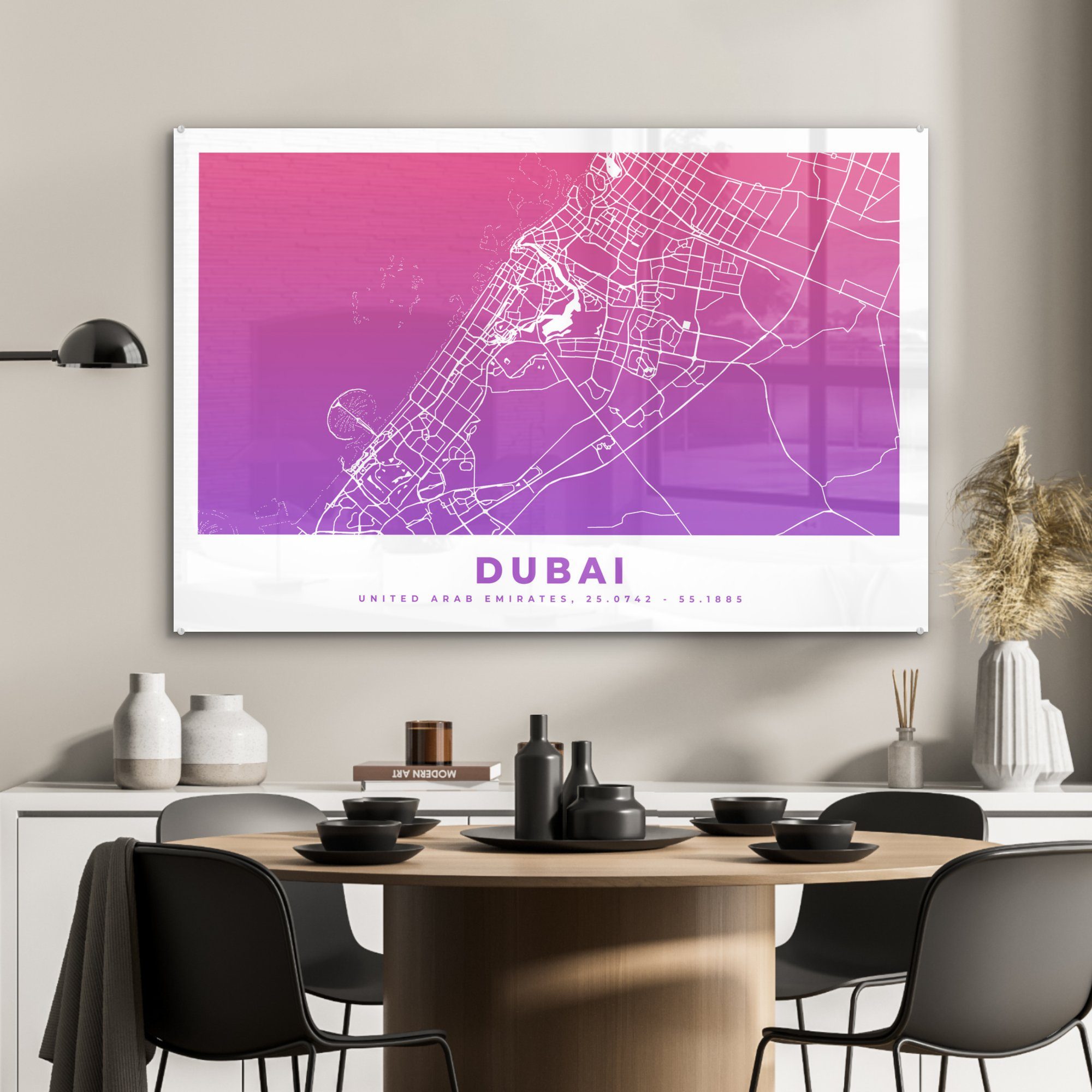 Karte, St), & Schlafzimmer Wohnzimmer - MuchoWow Acrylglasbilder Acrylglasbild (1 Dubai