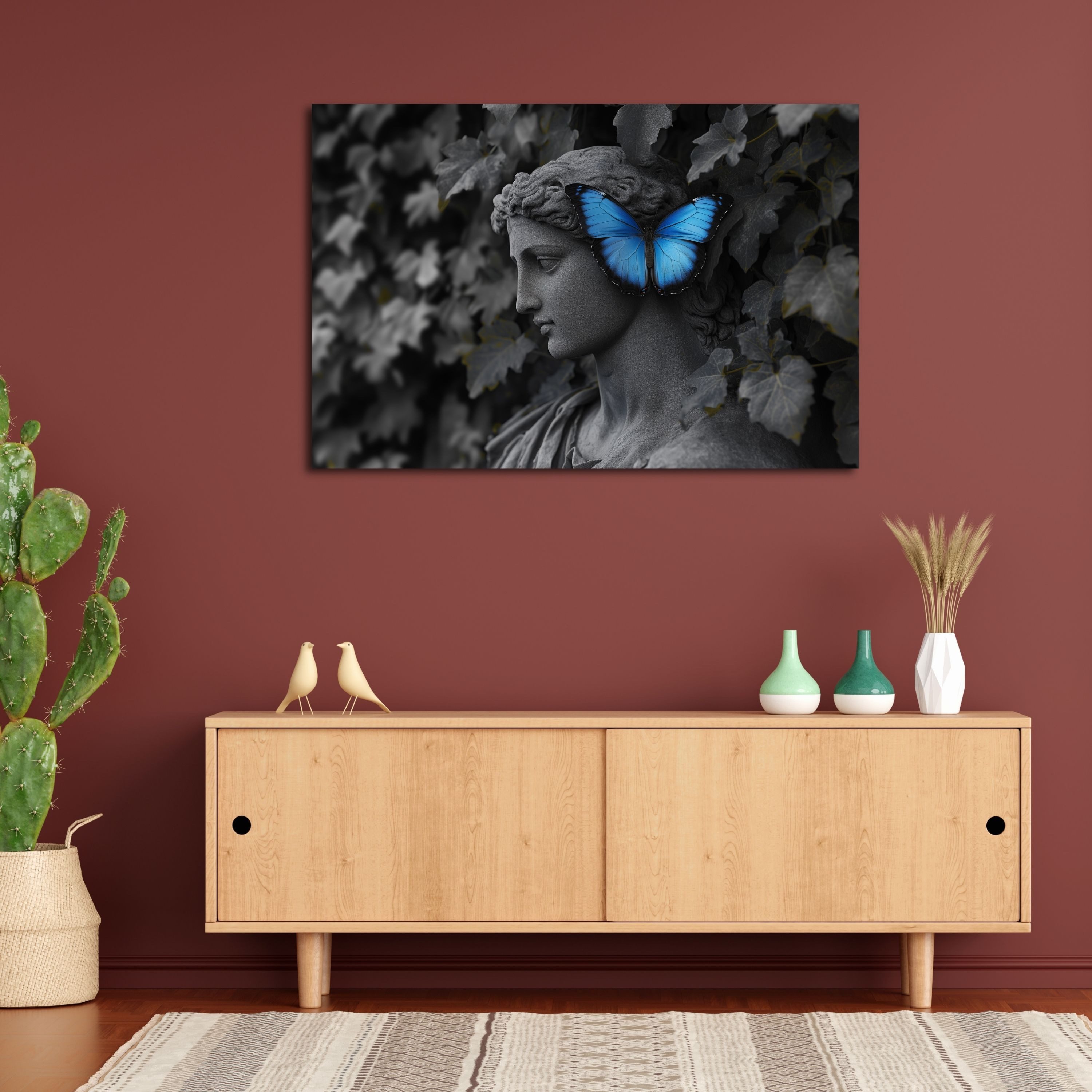 DARO Design Leinwandbild Modern Abstrakt Wandbilder XXL Wandbild Wand Deko Leinwand Bilder, (blauer Schmetterling - Bild groß Wohnzimmer Schlafzimmer Küche Esszimmer Einteilig Querformat Fotodruck Leinwände Wanddeko Abstrakte Kunst Boho), 30x20cm