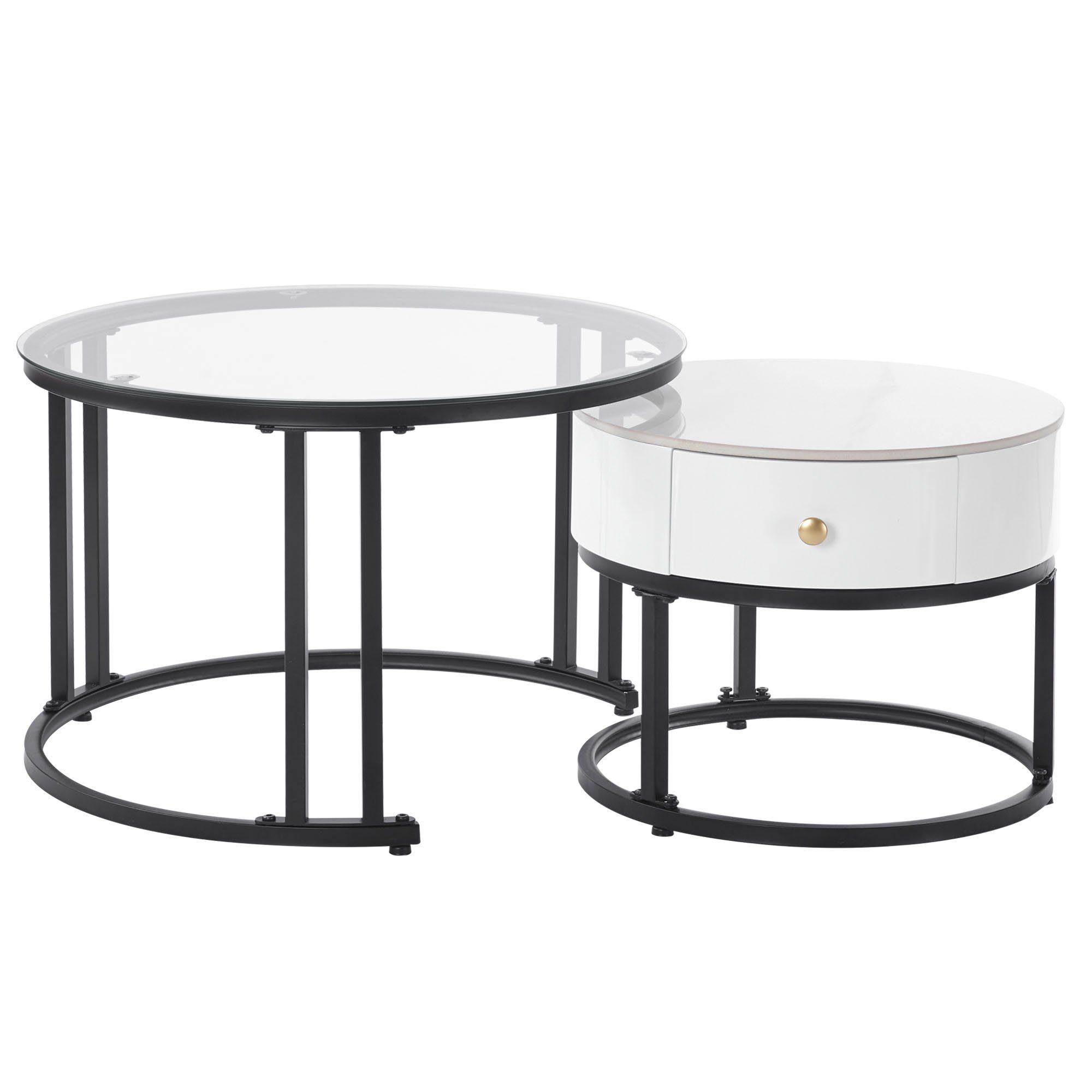 2er und REDOM Beistelltisch Satztisch mit Metallrahmen (2-St), Glasplatte Couchtisch Marmor-Tischplatte Set mit