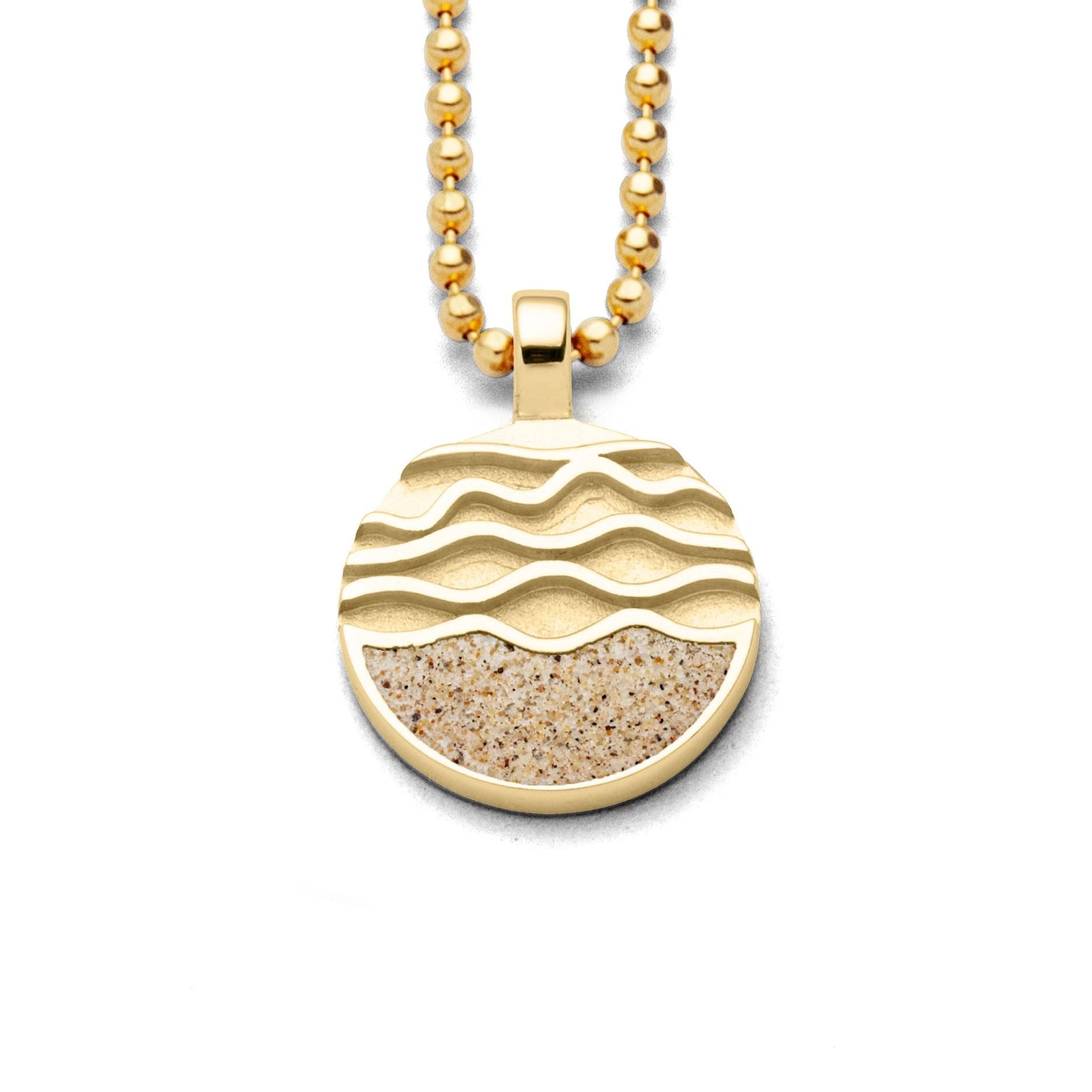 DUR Kettenanhänger P4116 Strandwellen 2.0 – Vergoldet mit Strandsand, Ø 15 mm