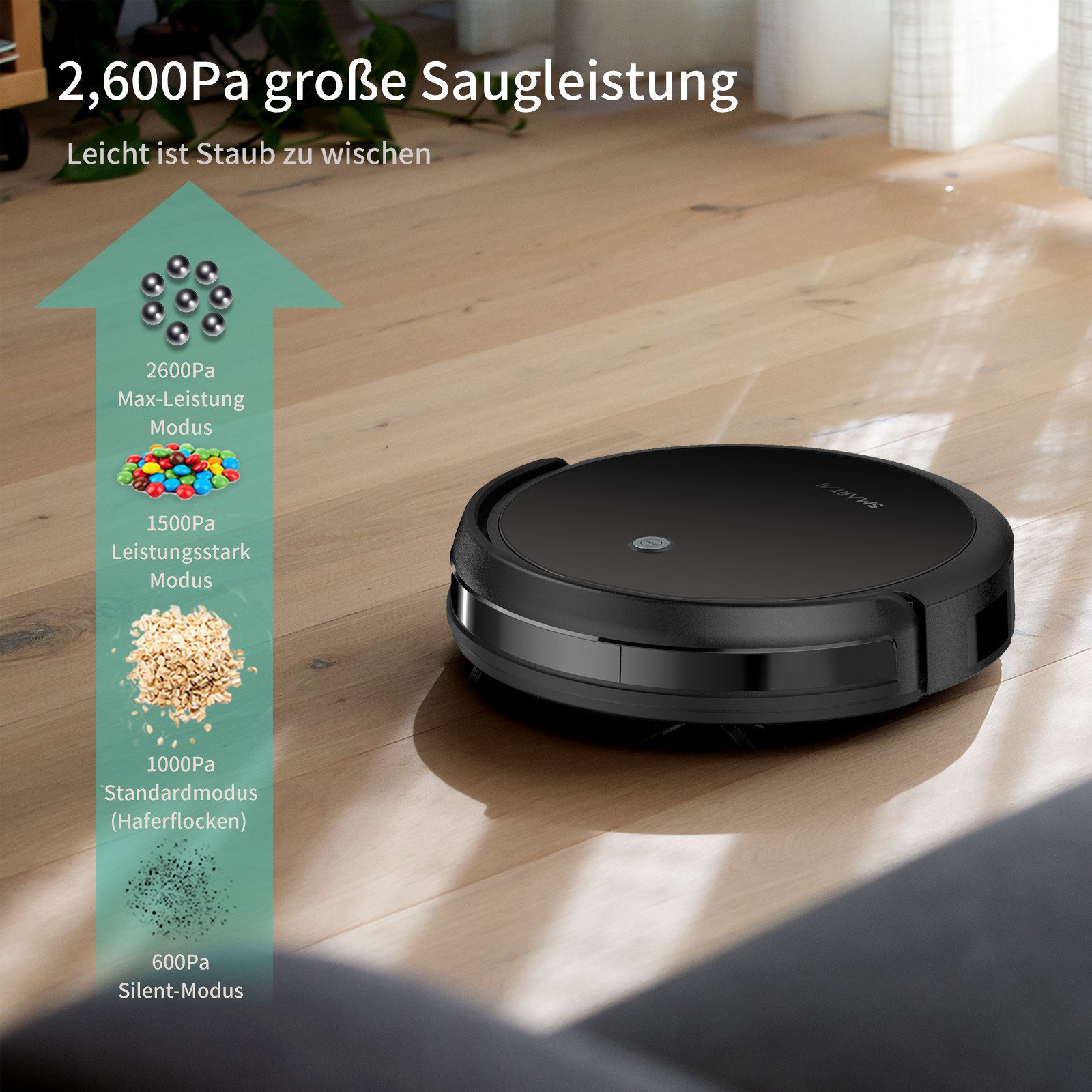 SMARTAI Nass-Trocken-Saugroboter 360 Smartai G50, beutellos, Ladefunktion, Wischfunktion, Saug- Wischroboter, Appsteuerung