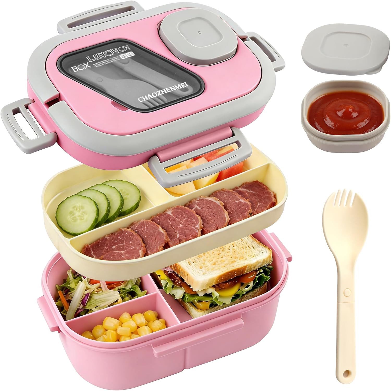 nsihing Lunchbox Große Bento Box mit 2 Fächern und Besteck, (Brotdose Lunchbox Erwachsene und Büro 1200ml, Auslaufsichere), für Schule Arbeit Männer Frauen und Kinder