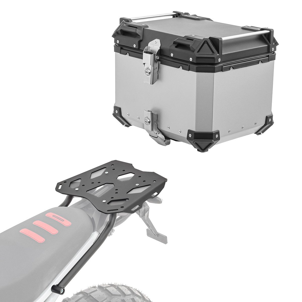 Bagtecs Topcase Set Alu Topcase + Gepäckbrücke für BMW F 900 GS 24-25 XB45 silber DPL1