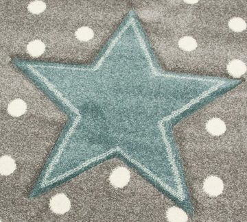 Kinderteppich Kinderteppich Kinderzimmerteppich rund Stern in Türkis Grau Weiss, Teppich-Traum, Rund, Höhe: 13 mm