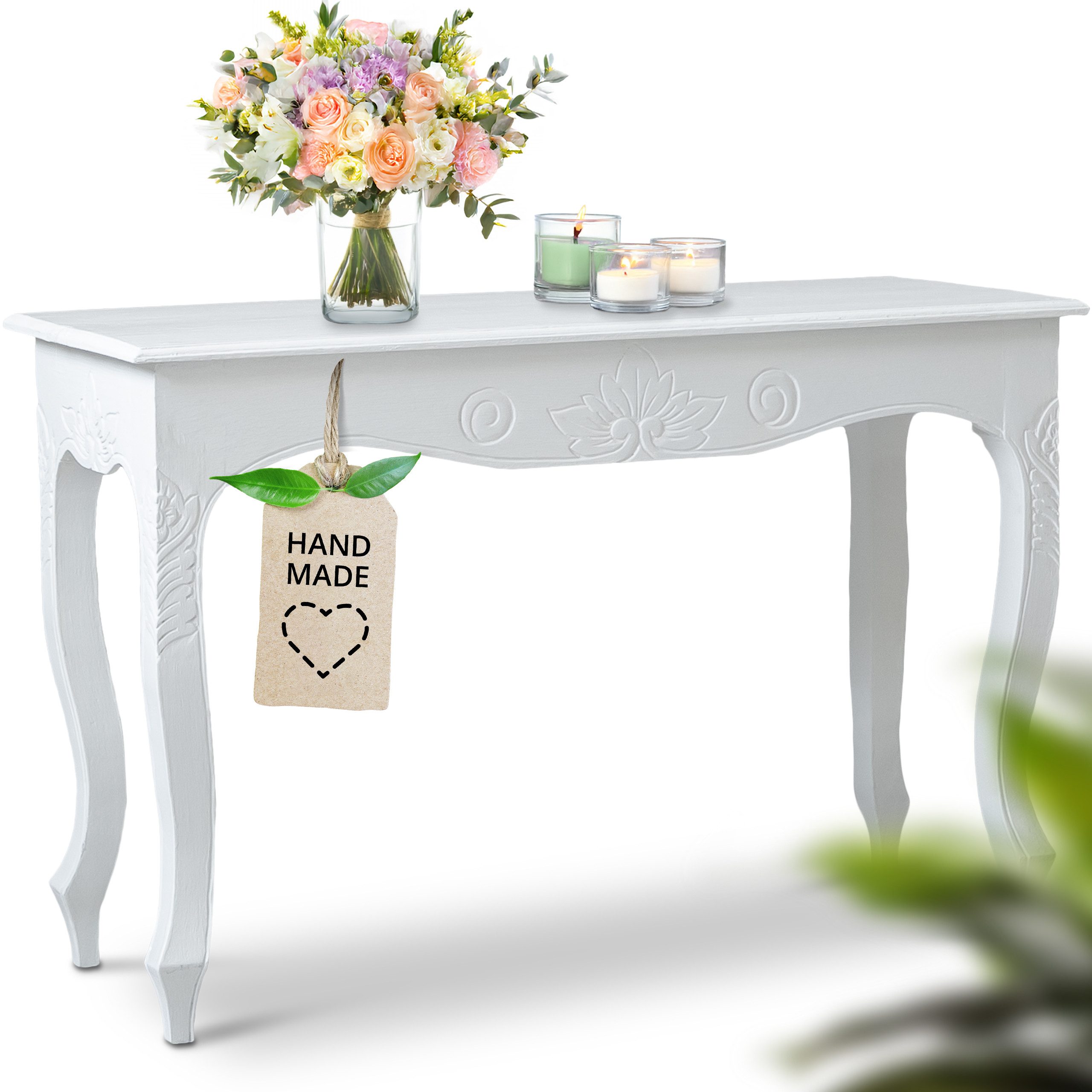 livasia Beistelltisch Bali Couchtisch mit Schnitzerei, Handarbeit, 84x34x50cm, handgefertigt