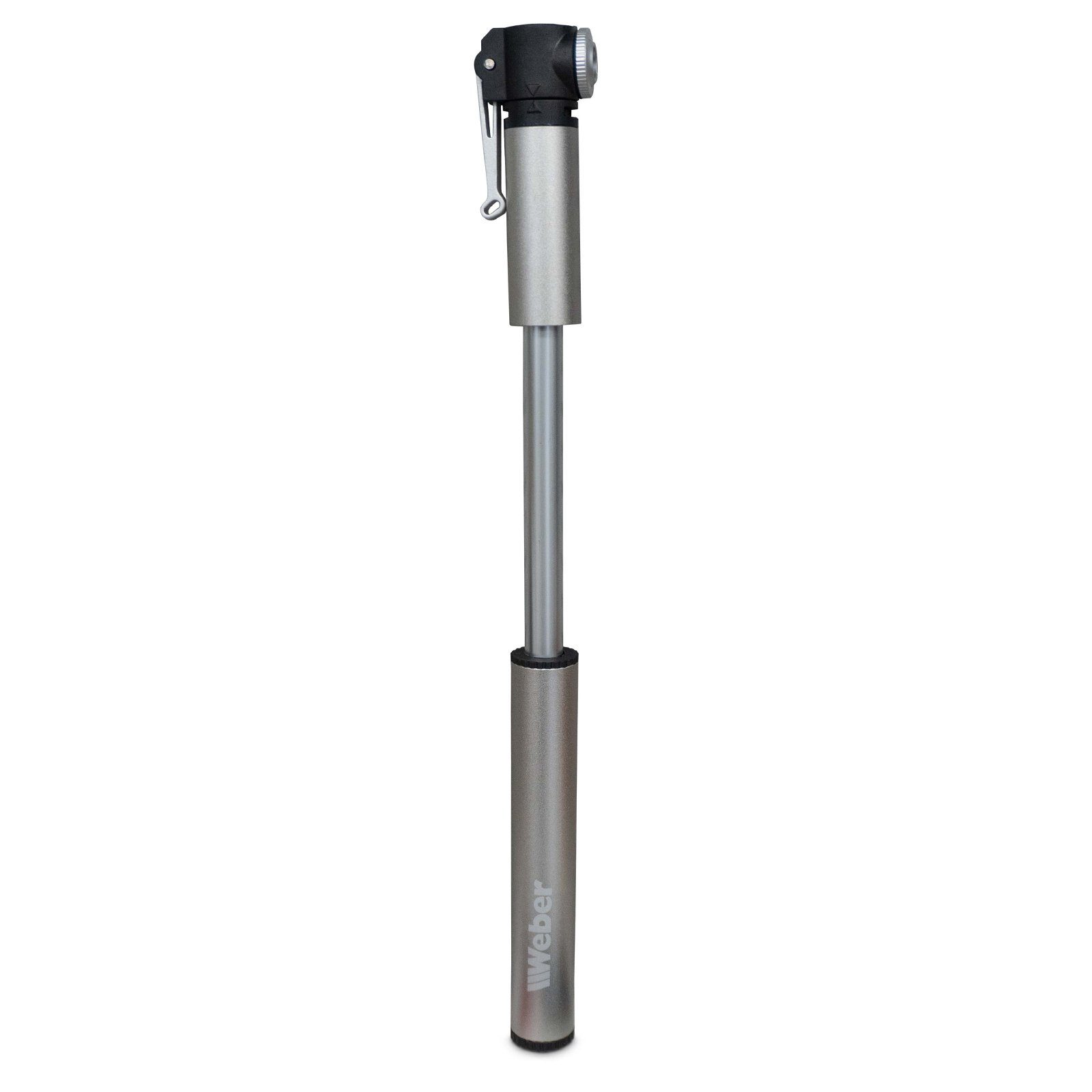 Weber GmbH Luftpumpe Weber Fahrrad Minipumpe Luftpumpe 7 bar mit Schlauchverlängerung (Set, inkl. verschiedene Ventilaufsätze und Befestigungsmaterial), mit Befestigungsset, Adapter, silber