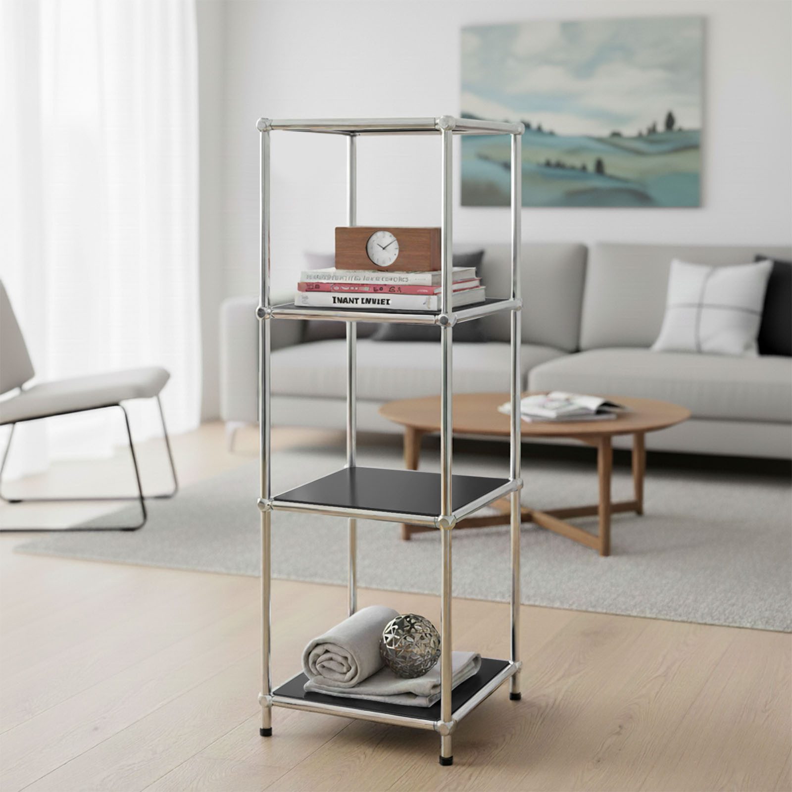 Floordirekt Standregal Concept Epure MK-005 Metallregal, B30 × T30 × H89 cm, diverse Farben, modular, Design Regal mit offenen Ablagen, verchromtes Metallgestel – Bild 2 von 5