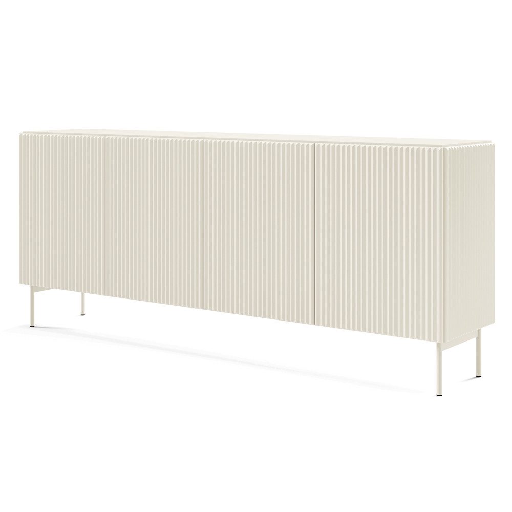 Lomadox Sideboard MASSA-167, Kaschmir mit Rillen, 195,2 cm breit, 4 Türen, Metallfüße