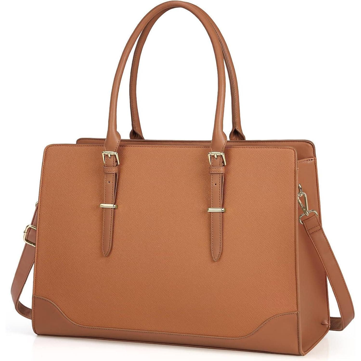 Laptoptasche Handtasche Damen Shopper Große Tasche Braun Laptoptasche 15.6 Zoll PU