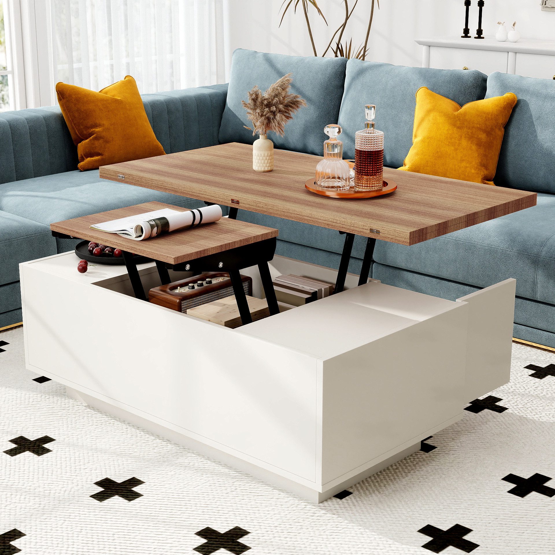 STILVORA Couchtisch Hebbarer-Beistelltisch mit verstecktem Stauraum Essstisch Kaffeetisch (Satztisch, Wohnzimmertisch, Beistelltisch, 1-St., Belastbar bis 50 kg), mit verstecktem Stauraum
