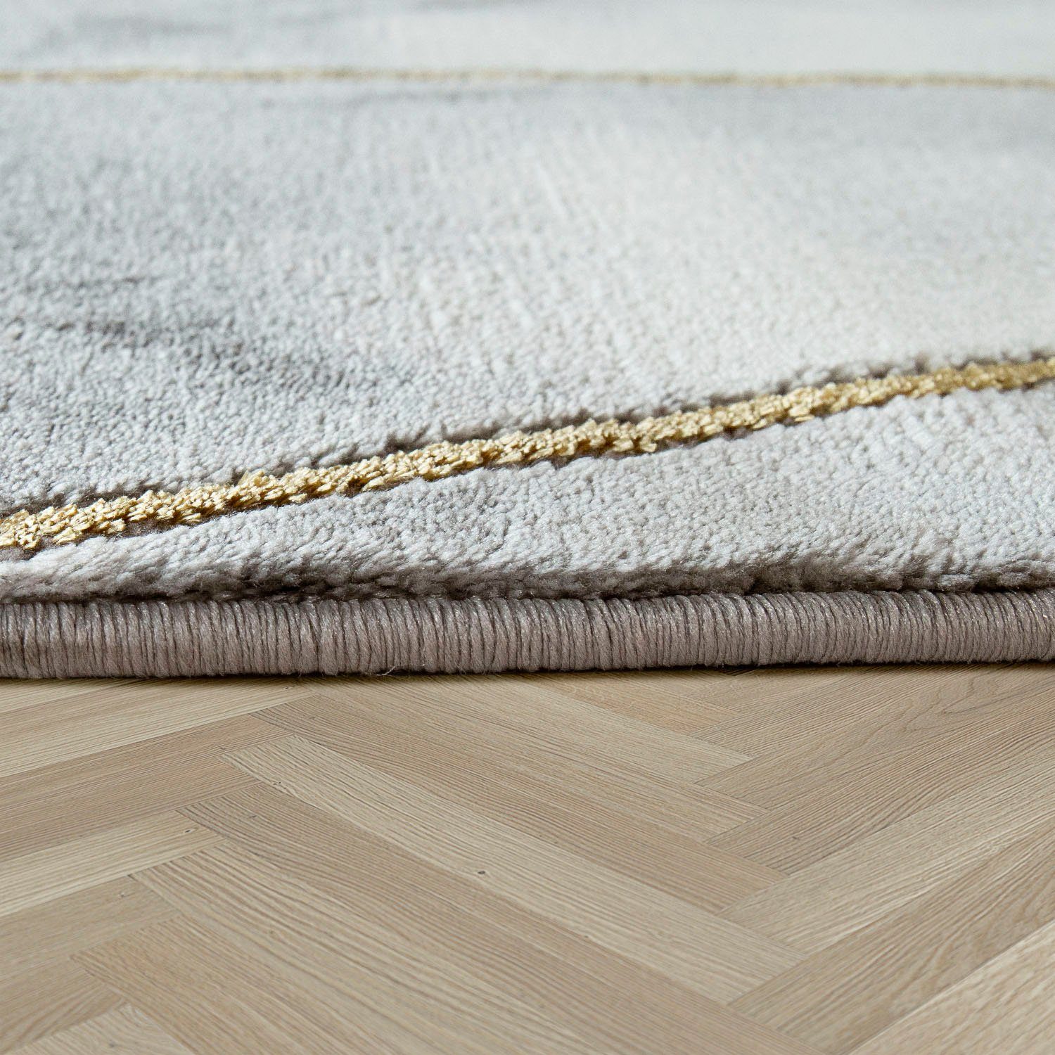Teppich Kraft 525, Paco Home, rechteckig, Höhe: 16 mm, Kurzflor, Marmor- Design mit Bordüre, mit gold-/silberfarbenen Akzenten, perfekt für das  Wohnzimmer geeignet