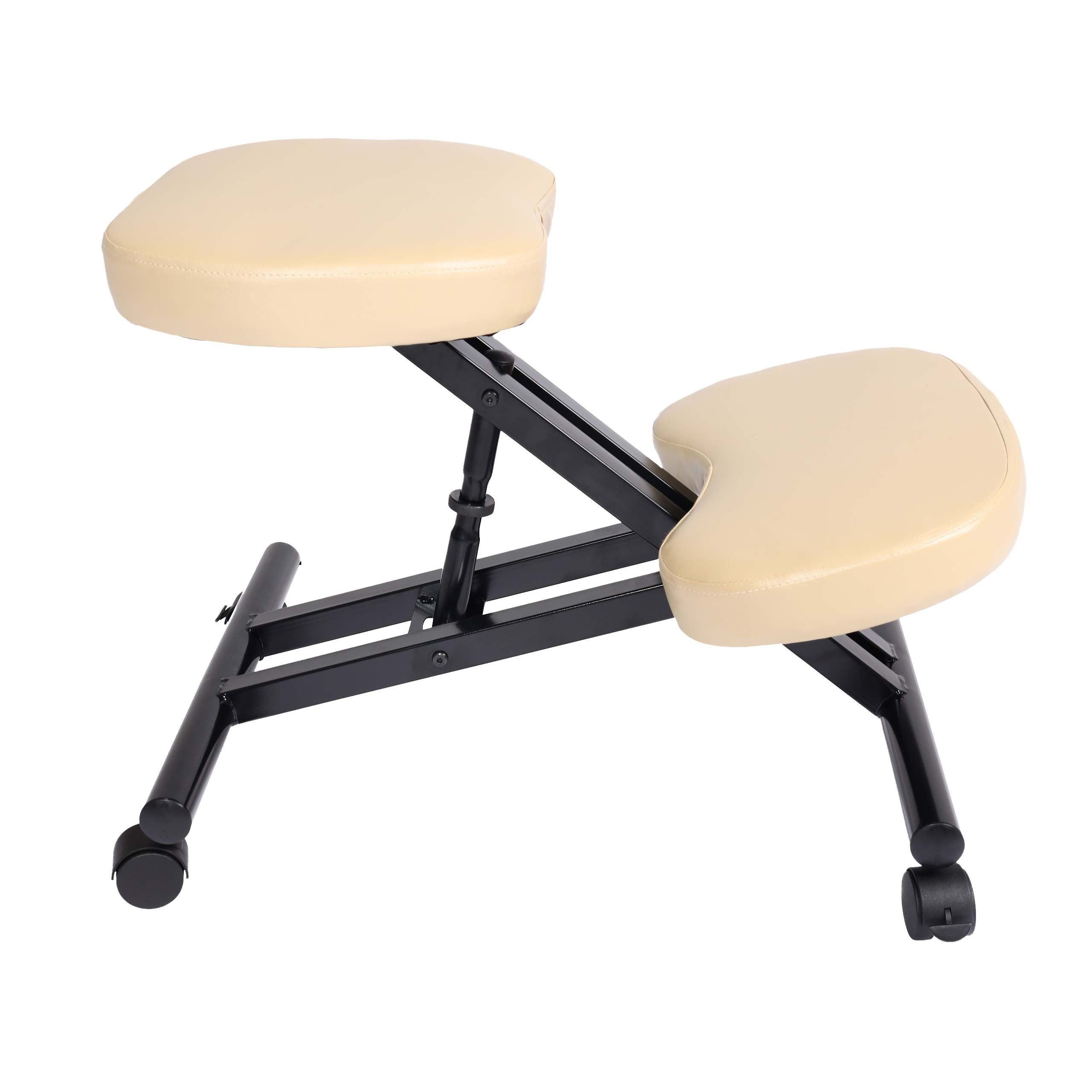 MCW Schreibtischstuhl MCW-E10, Höhenverstellbare Sitzfläche, Weich gepolsterte Knie- und Sitzfläche creme-beige