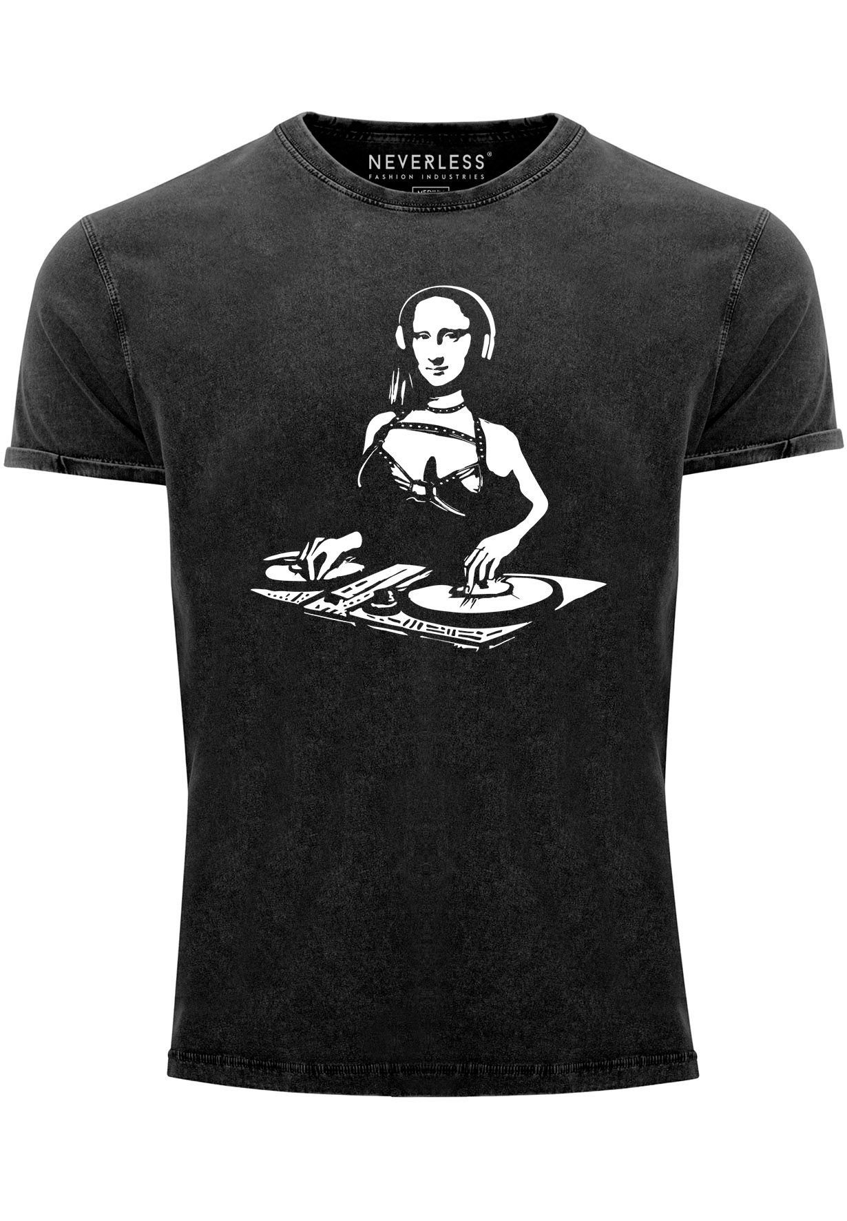 Neverless Print-Shirt Herren Vintage Shirt Mona Lisa Techno Festival DJ Electronic Music Rav mit Print
