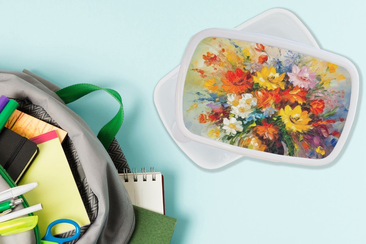 Kinder Jungs Brotbox Erwachsene, für Brotdose, Bunt (2-tlg), und und MuchoWow weiß Kunststoff, für - Mädchen - Lunchbox Blumen - Ölfarbe Blumentopf,