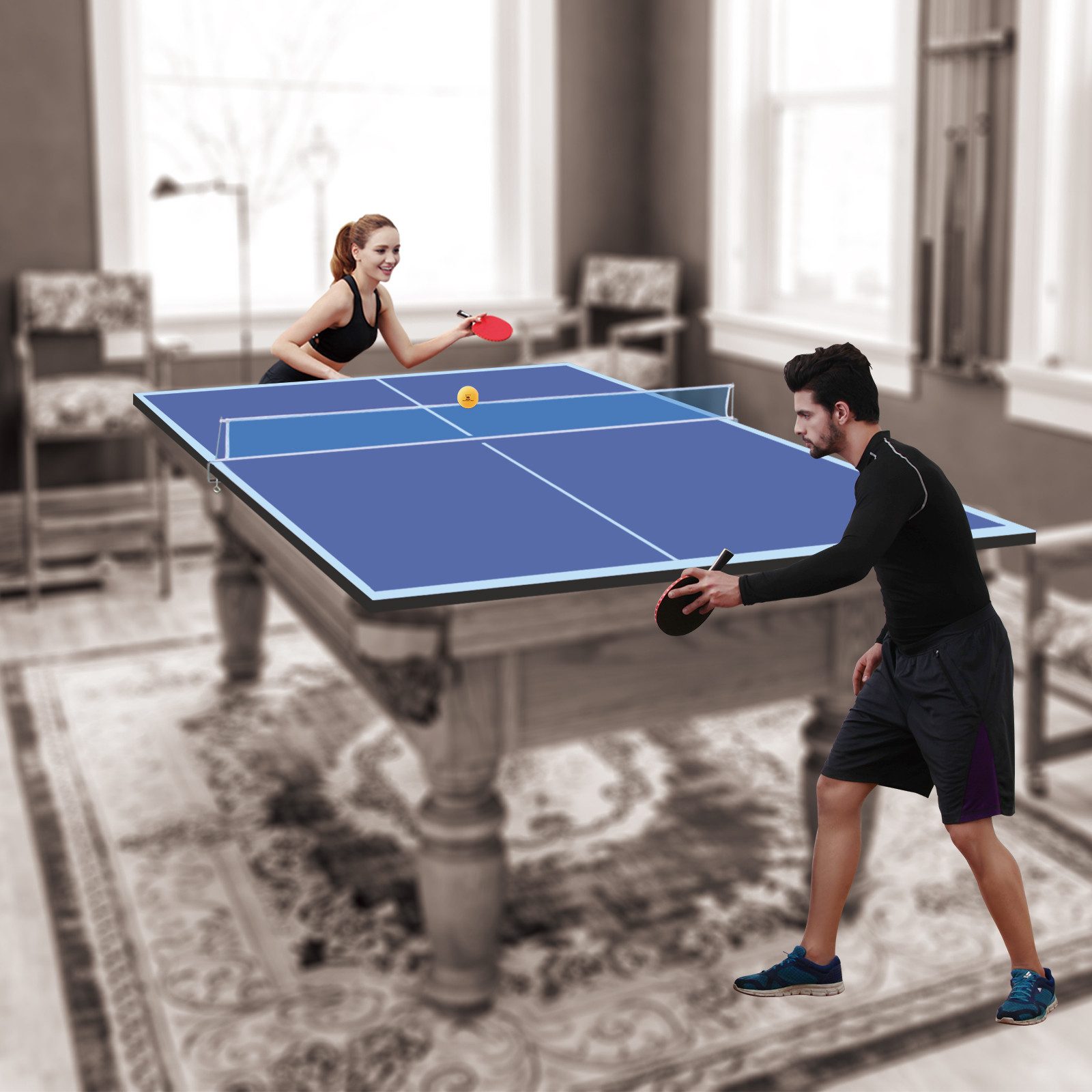 LVHOM Tischtennisplatte 244 x 122cm, Groß/Blau: Klappbar & Wetterfest für Indoor/Outdoor (ohne Gestell, faltbar, für Training allein, Familien-Spaß und platzspa – Bild 4 von 5