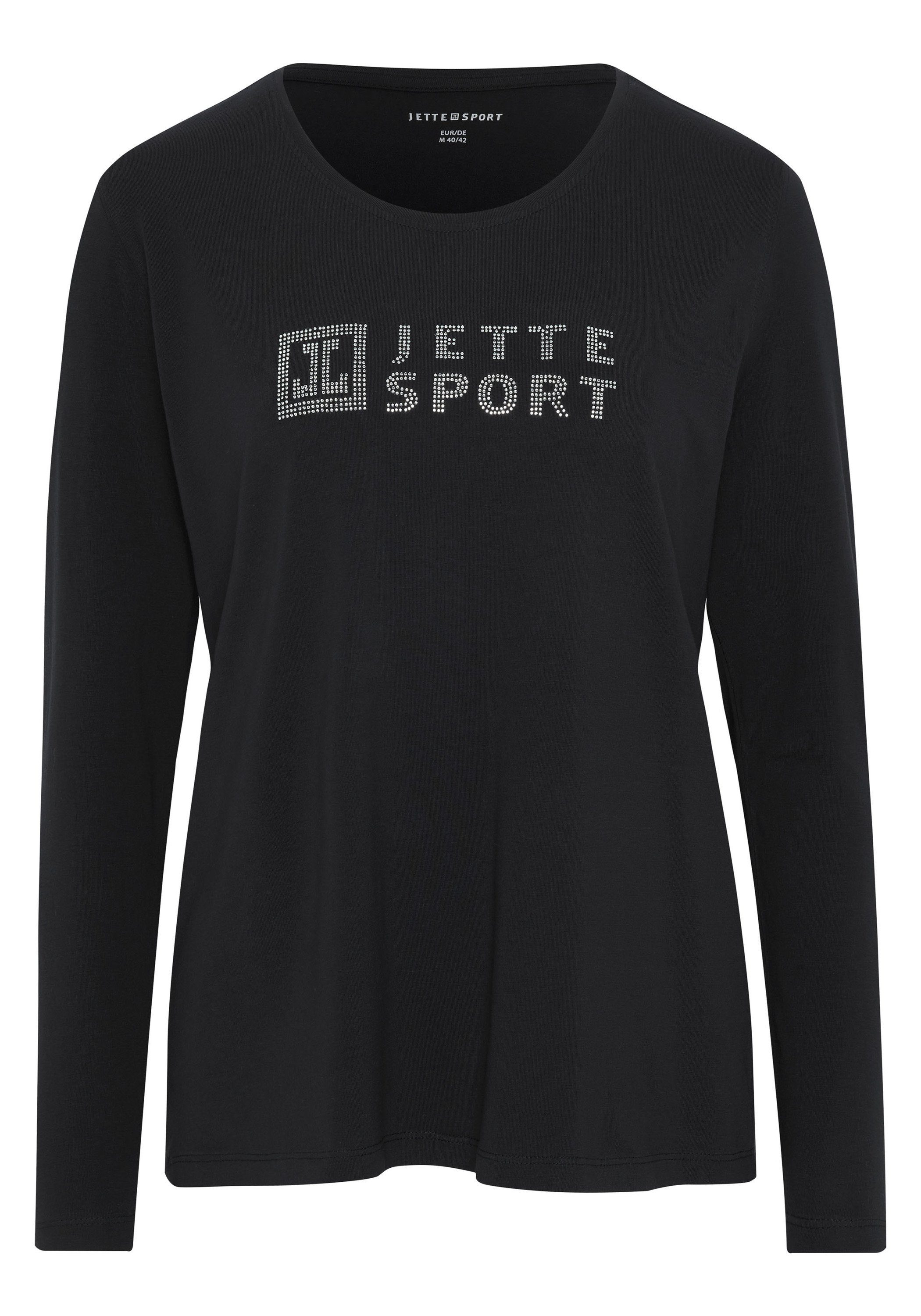 JETTE SPORT Langarmshirt aus elastischem Baumwollmix mit Glitzer-Logo