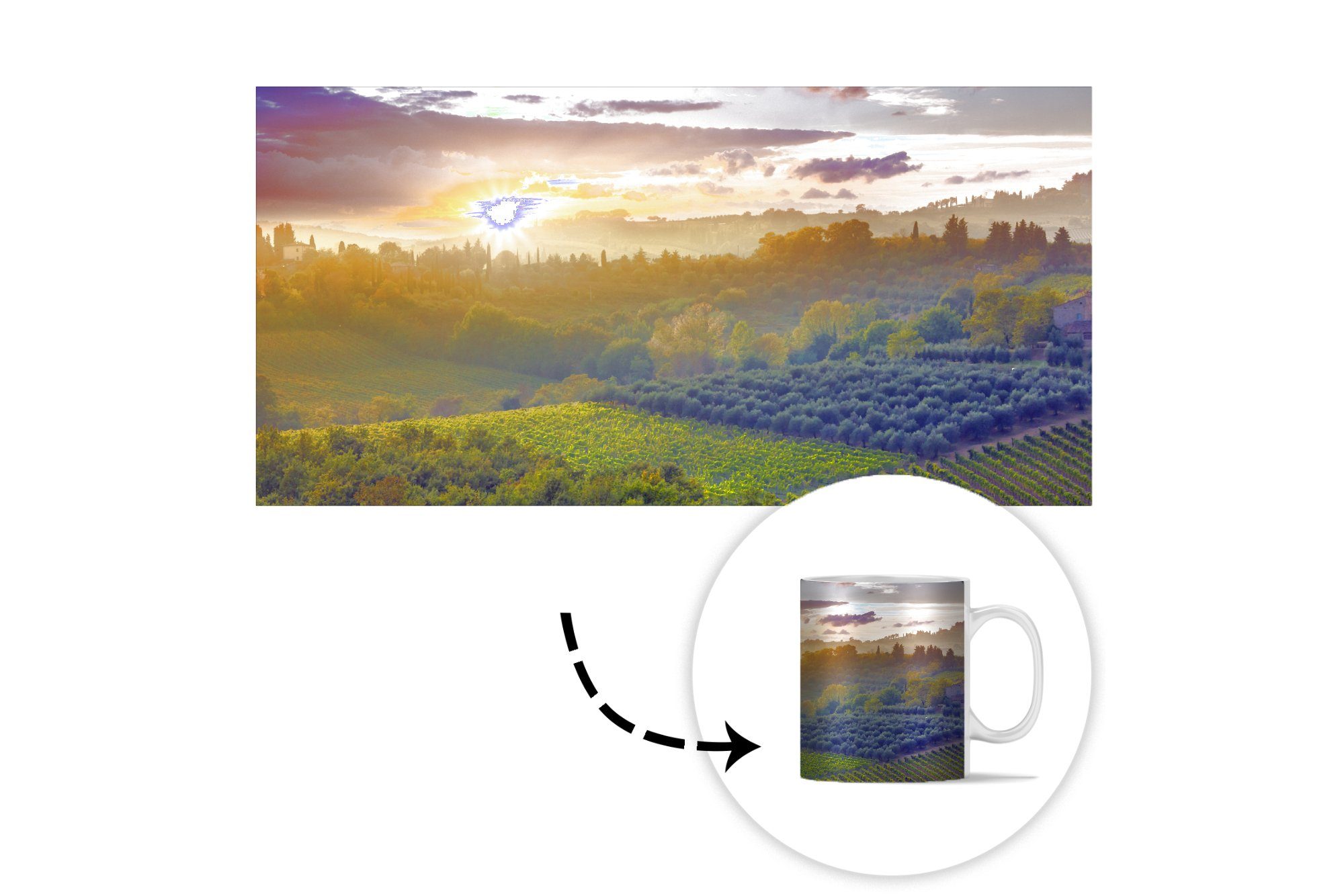 Teetasse, Sonne, Tasse Becher, Landschaft Teetasse, - MuchoWow Toskana - Kaffeetassen, Geschenk Keramik,