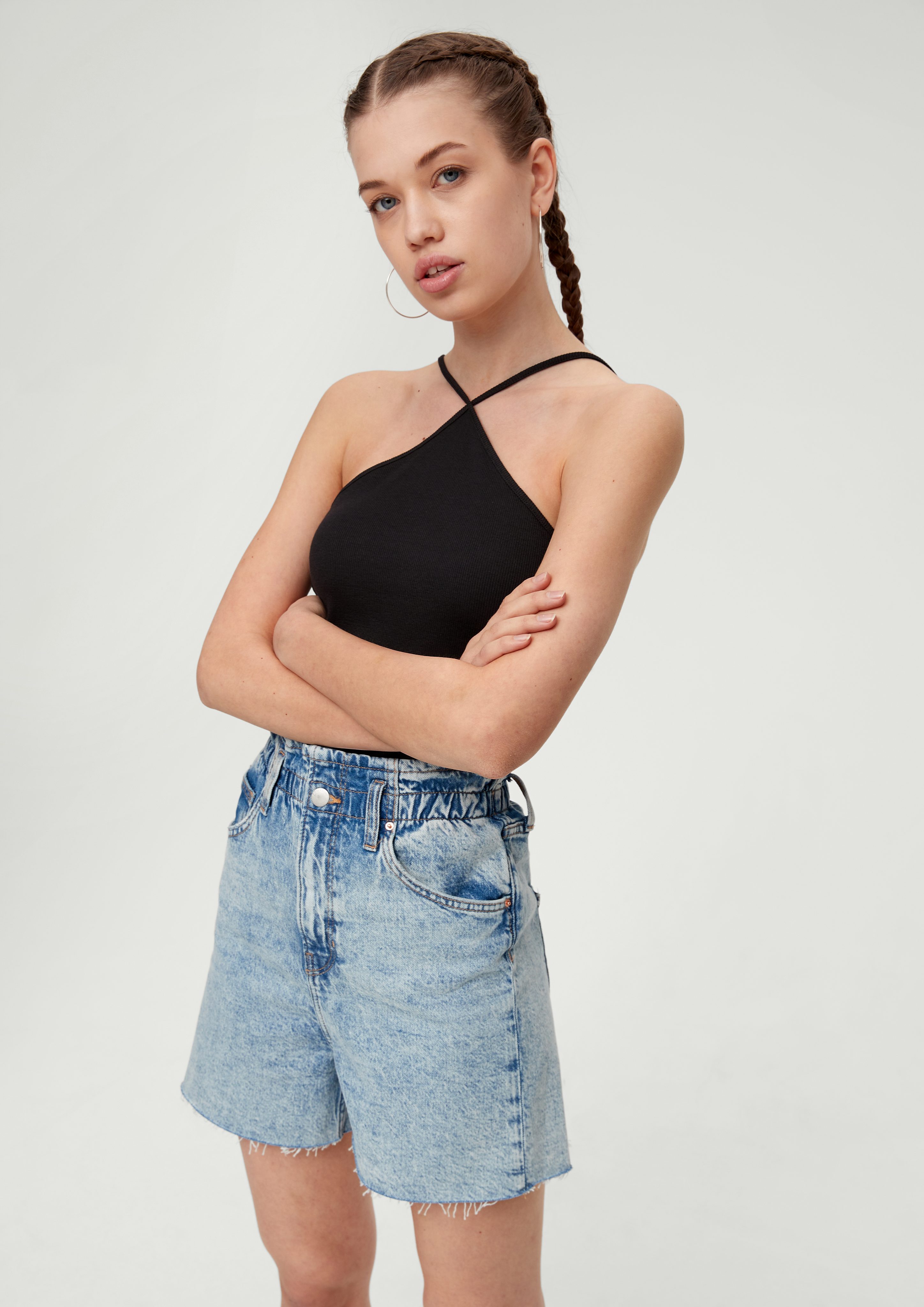 QS Jeansshorts Jeans-Shorts Paper Bag / Relaxed Fit / High Rise / Semi Wide Leg Waschung