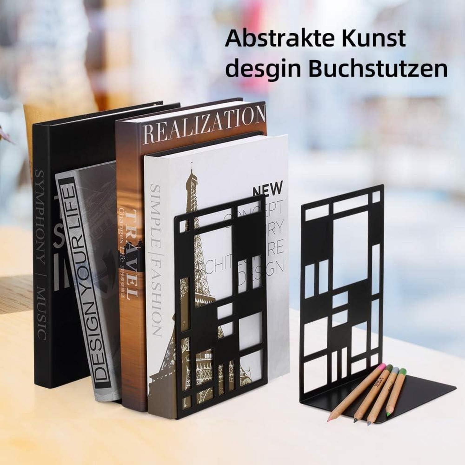 LuxusKollektion Buchstütze Buchstütze Metall schwarz 3 Paar, Buchständer Bookends Book Holder CD