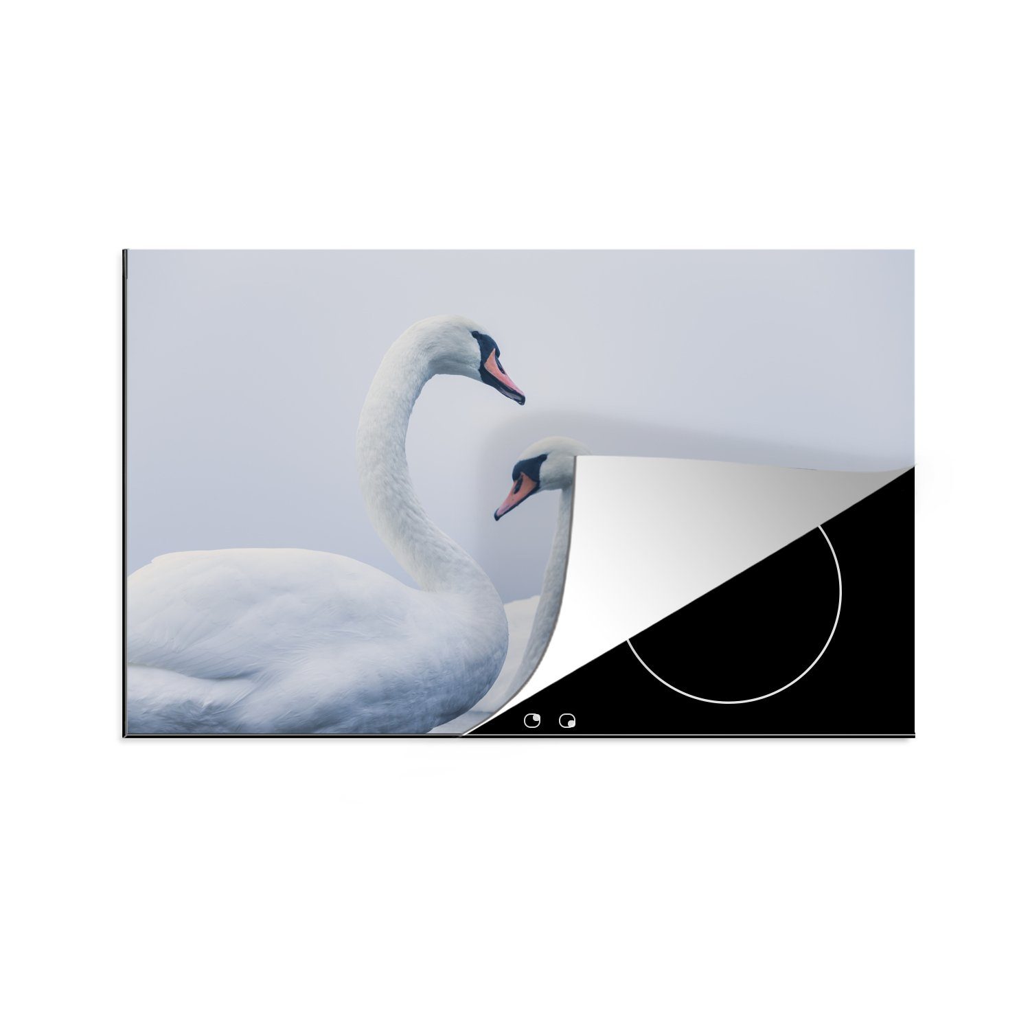 MuchoWow Herdblende-/Abdeckplatte Schwäne - Vogel - Weiß, Vinyl, (1 tlg), 81x52 cm, Induktionskochfeld Schutz für die küche, Ceranfeldabdeckung