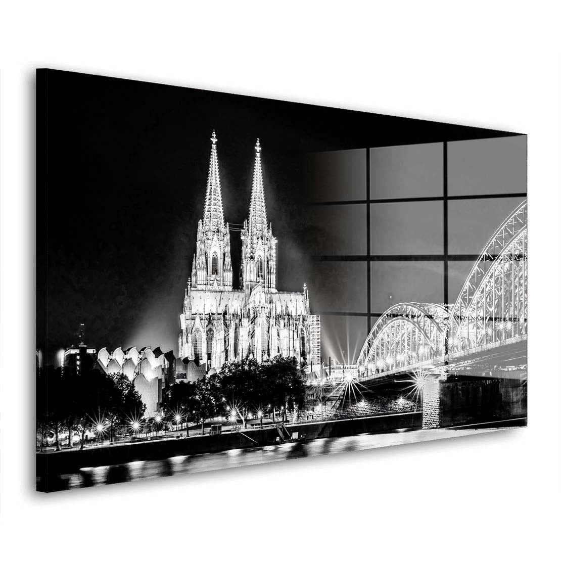 Artedinoi Acrylglasbild Köln Skyline Kölner Dom schwarz weiss Acrylglas Wandbild Bild Wanddeko
