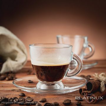 PLATINUX Latte-Macchiato-Glas Espressogläser mit Griff und ovalen Untertassen, Glas, Kaffeegläser 12 Teilig Kaffeetasse Frühstücksgläser