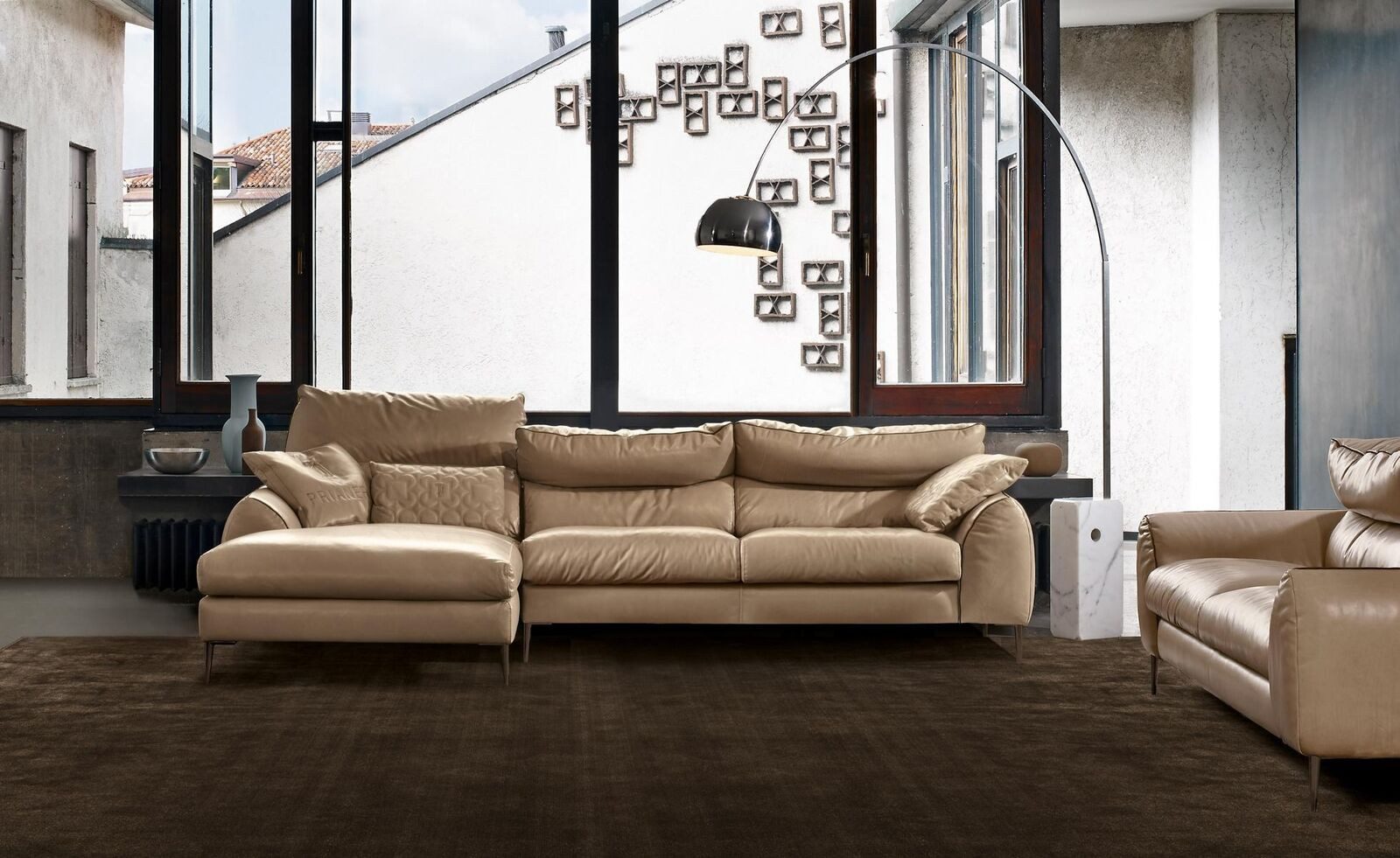 Xlmoebel Ecksofa Beige Leder-Sofa in L-Form mit hochwertiger Polsterung, Ecksofa, Hergestellt in Europa