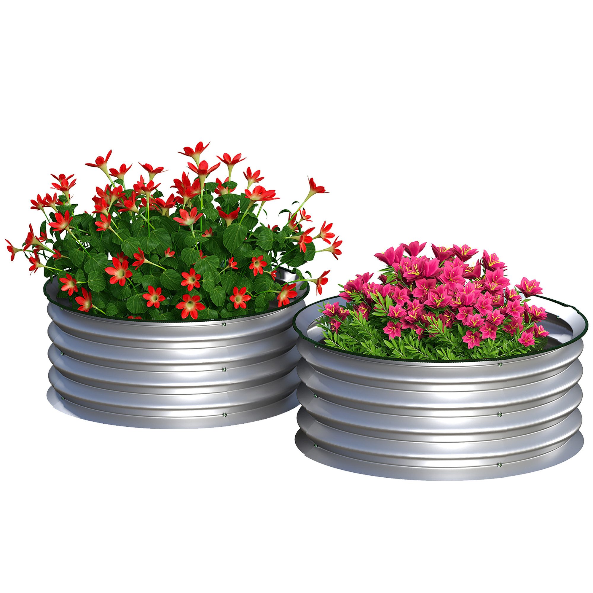 Outsunny Hochbeet 2er-Set Blumenkasten, Kräuterbeet mit offenen Boden (Pflanzenbeet, 2 St., Gartenbeet), für Garten, Balkon, Silber