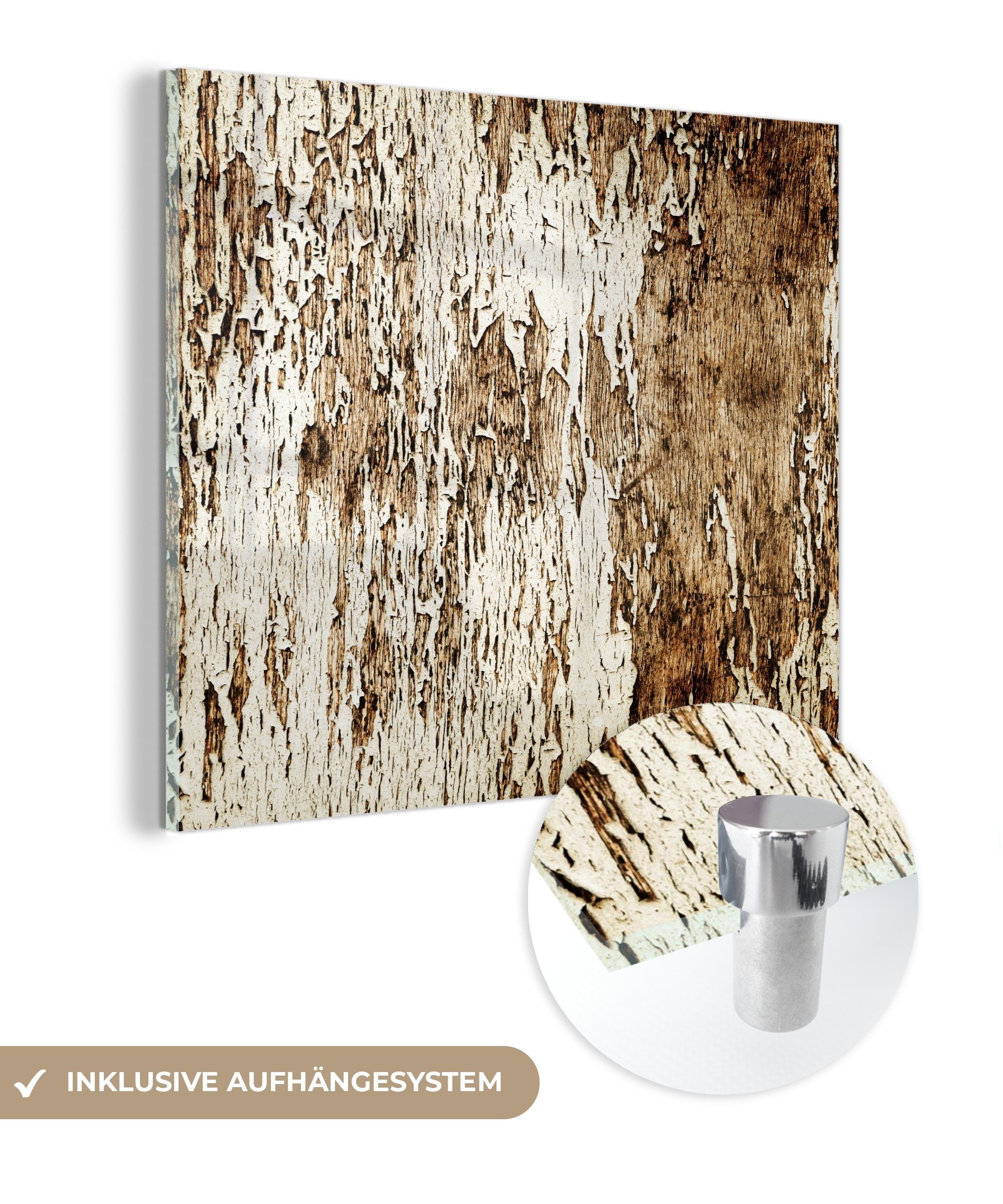 MuchoWow Acrylglasbild Holz - Rustikal - Baum, Inkl. Aufhängung, Bilder auf Glas Wandbild, Wanddeko Wohnzimmer Badezimmer, 20x20 cm