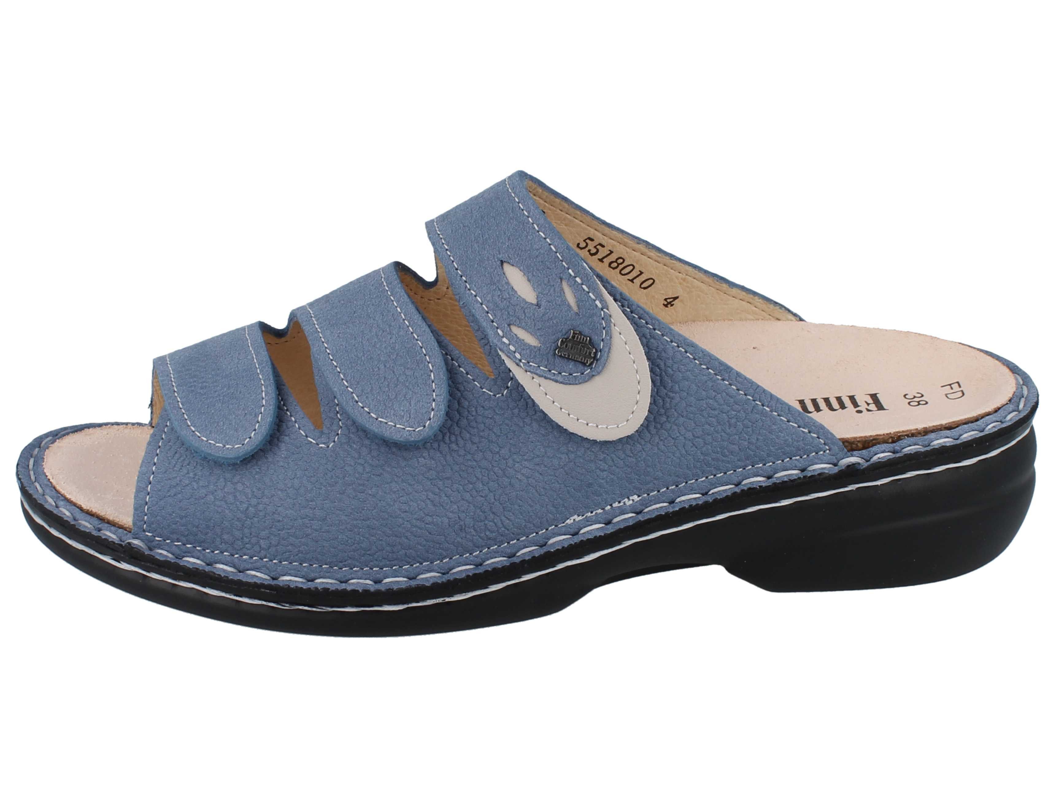 Finn Comfort FINN COMFORT Kos Damen Pantolette hellblau genarbtes Nubukleder - Pantolette Wechselfußbett