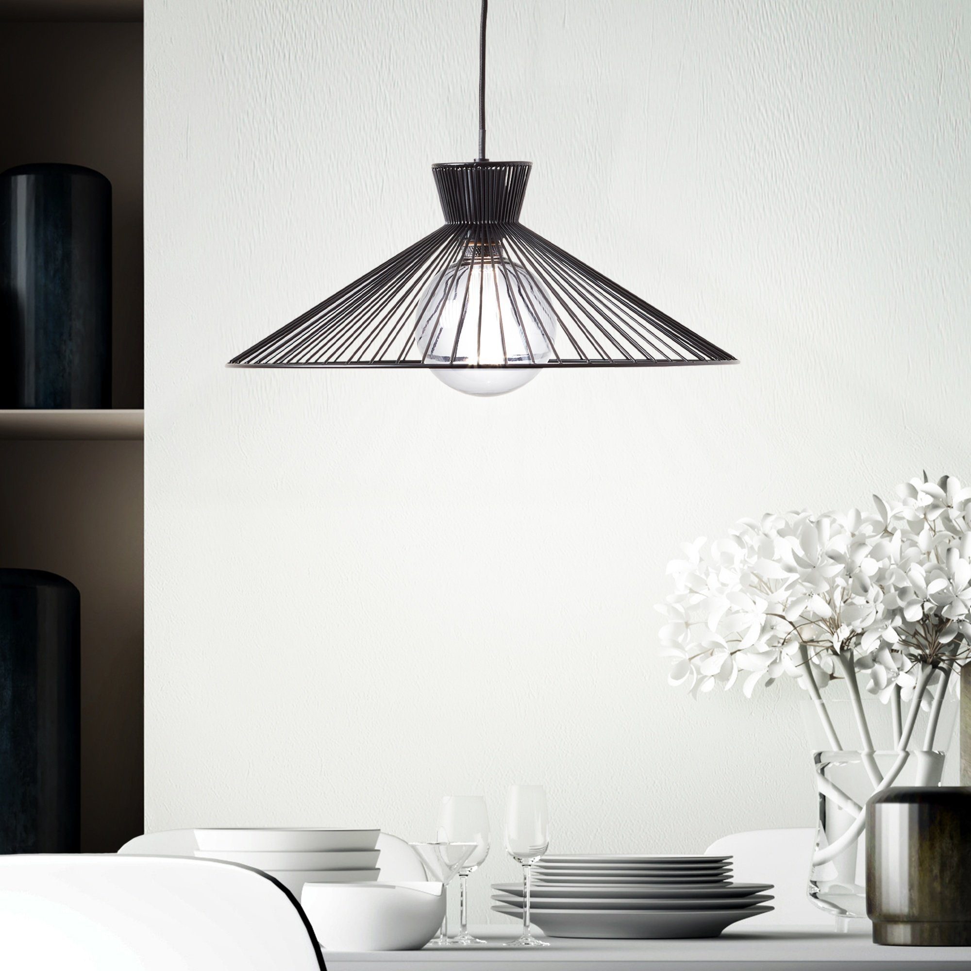 Lightbox Hängeleuchten, ohne Leuchtmittel, Retro Lampe, 123 x 45 cm, E27, kürzbar, Metall, matt schwarz