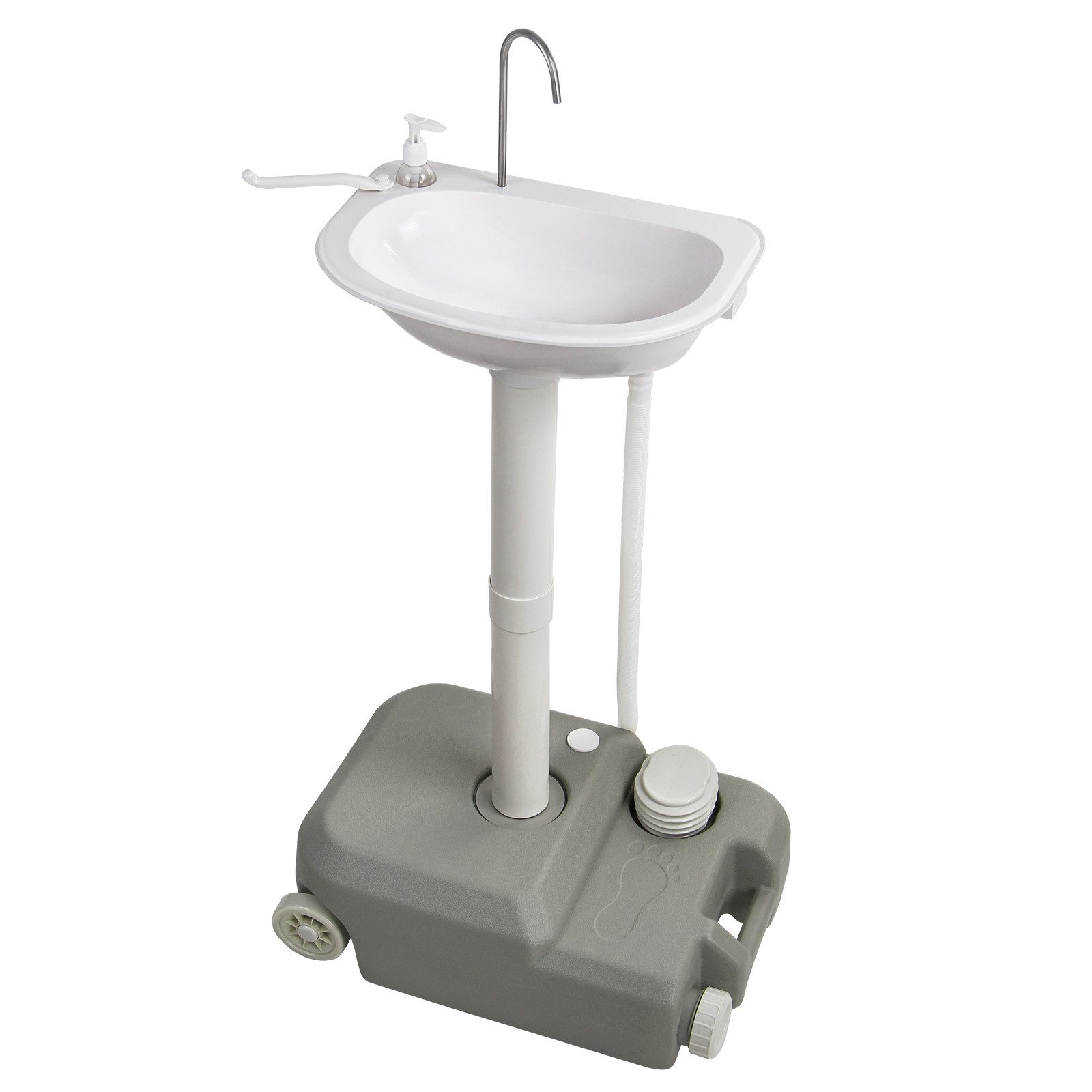 Montafox Waschbecken Mobiles Camping Handwaschbecken mit Fußpumpe und Seifenspender