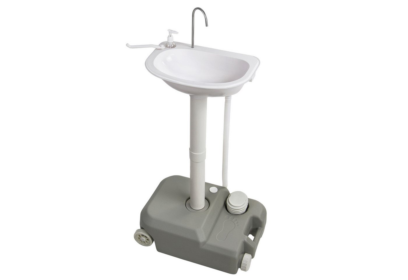 Montafox Waschbecken Mobiles Camping Handwaschbecken mit Fußpumpe und Seifenspender