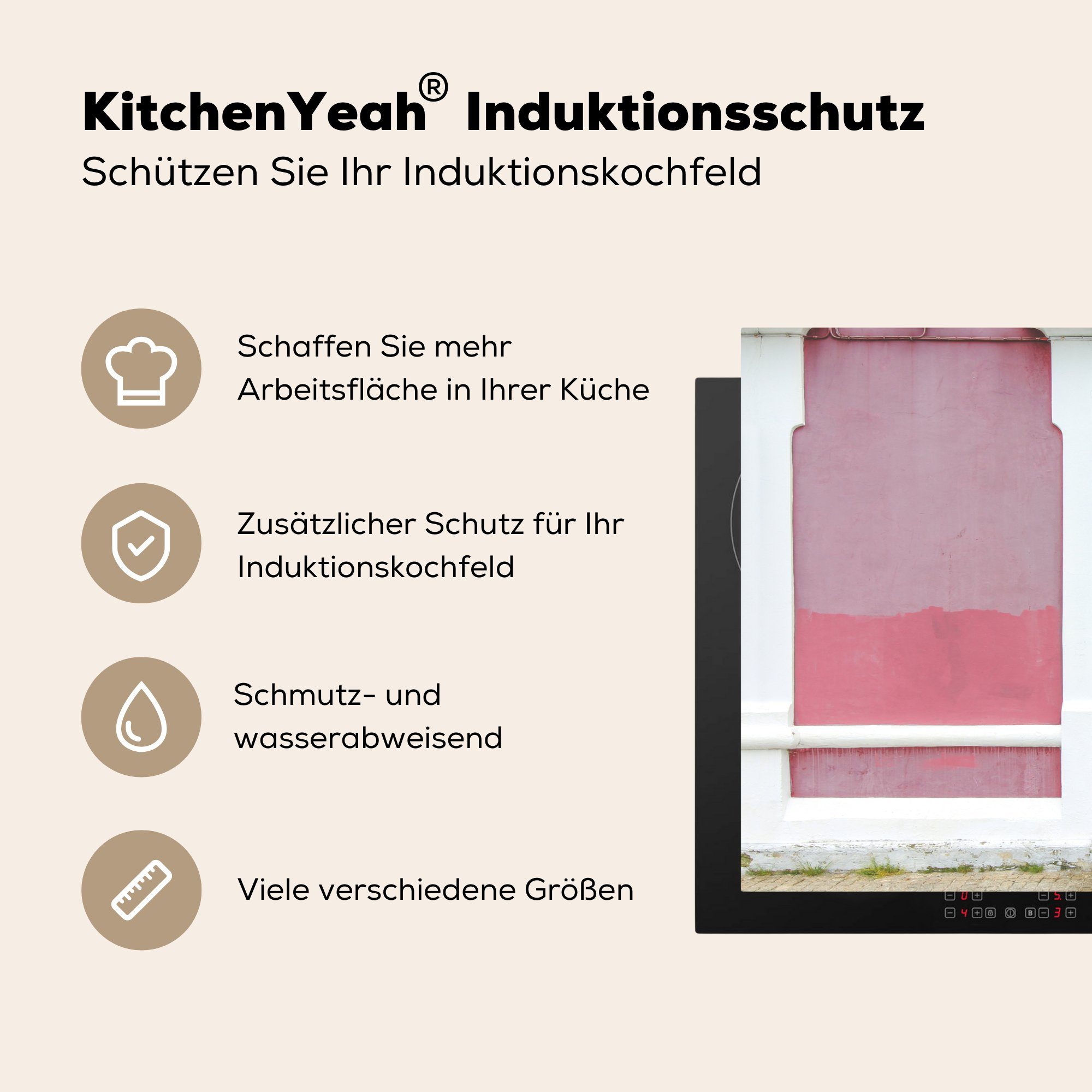Wand, rosa 81x52 Induktionskochfeld Ceranfeldabdeckung für Herdblende-/Abdeckplatte Tür Rote tlg), Schutz küche, MuchoWow (1 in Vinyl, einer die cm,