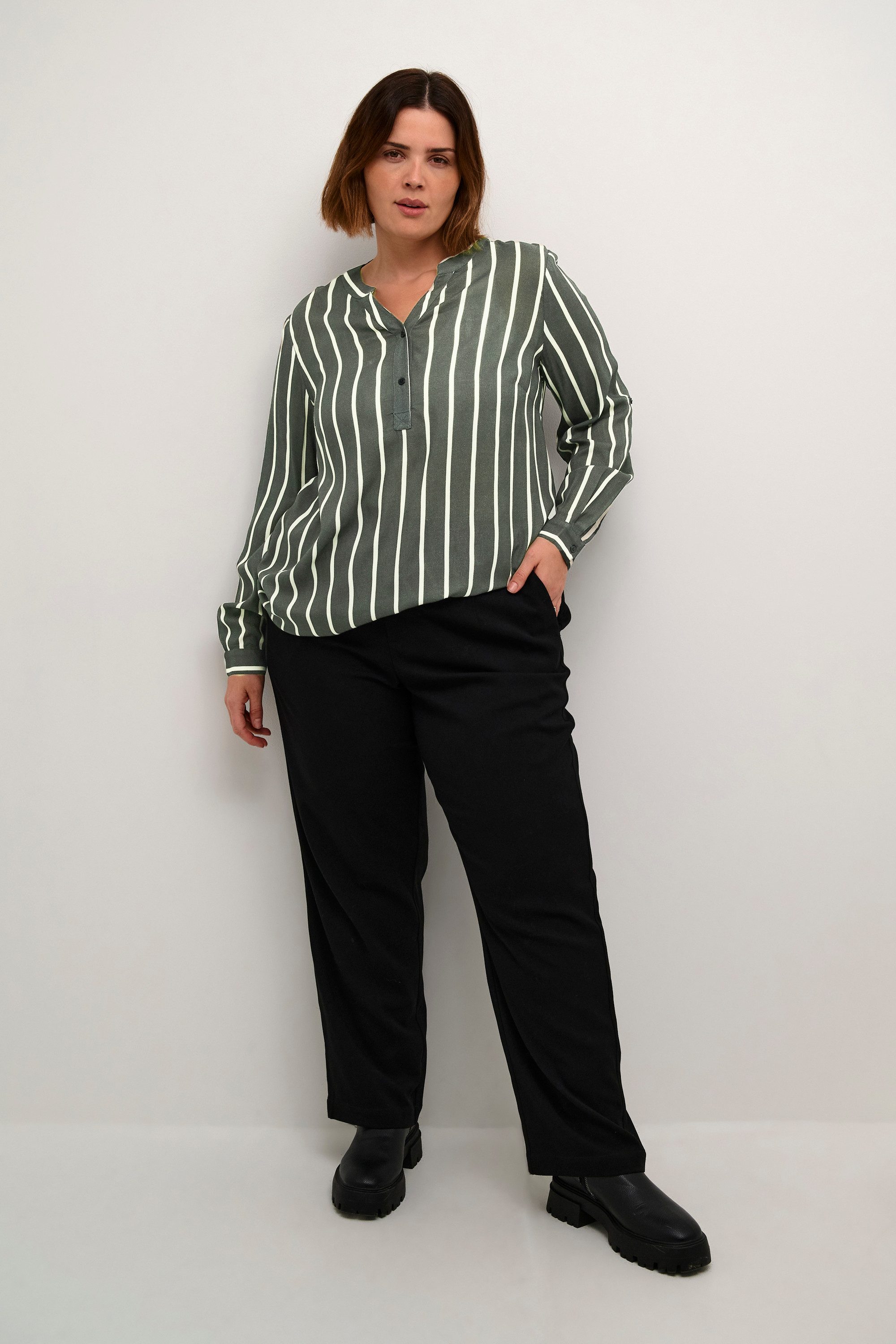 KAFFE Curve Langarmbluse Bluse langarm KCsida Große Größen