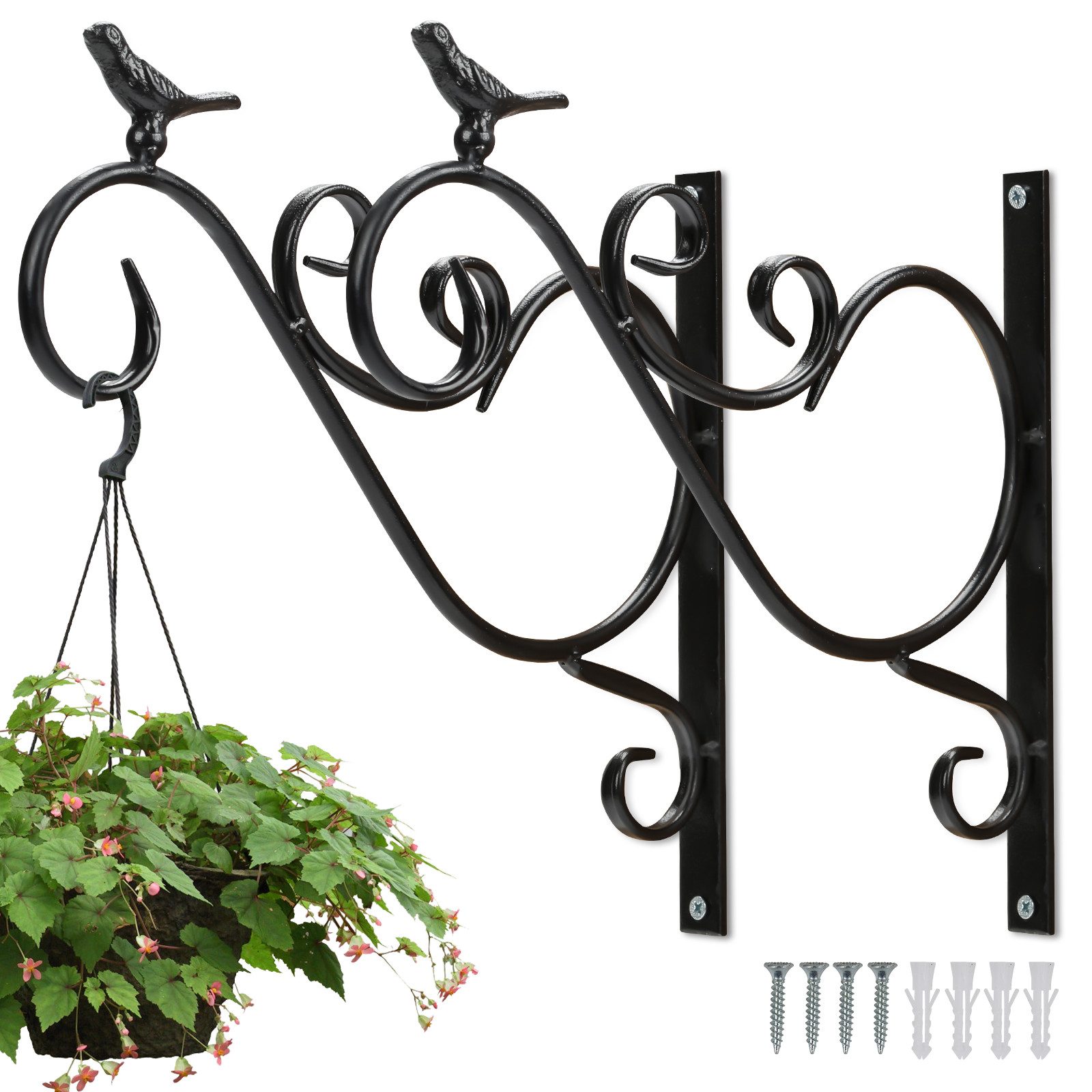 Clanmacy Wandhaken Blumenhaken 2er Wandhaken Blumenampel 300x260mm Blatt Blumenhalter, Töpfe, Kästen, Laternen oder Vogelfutter, (Blumenhaken, schrauben und weiße Kunststoff-Dehnungsstopfen, 2-St., Innen- & Außenbereich), Dekorativ, zierliches Muster, vielseitig einsetzbar